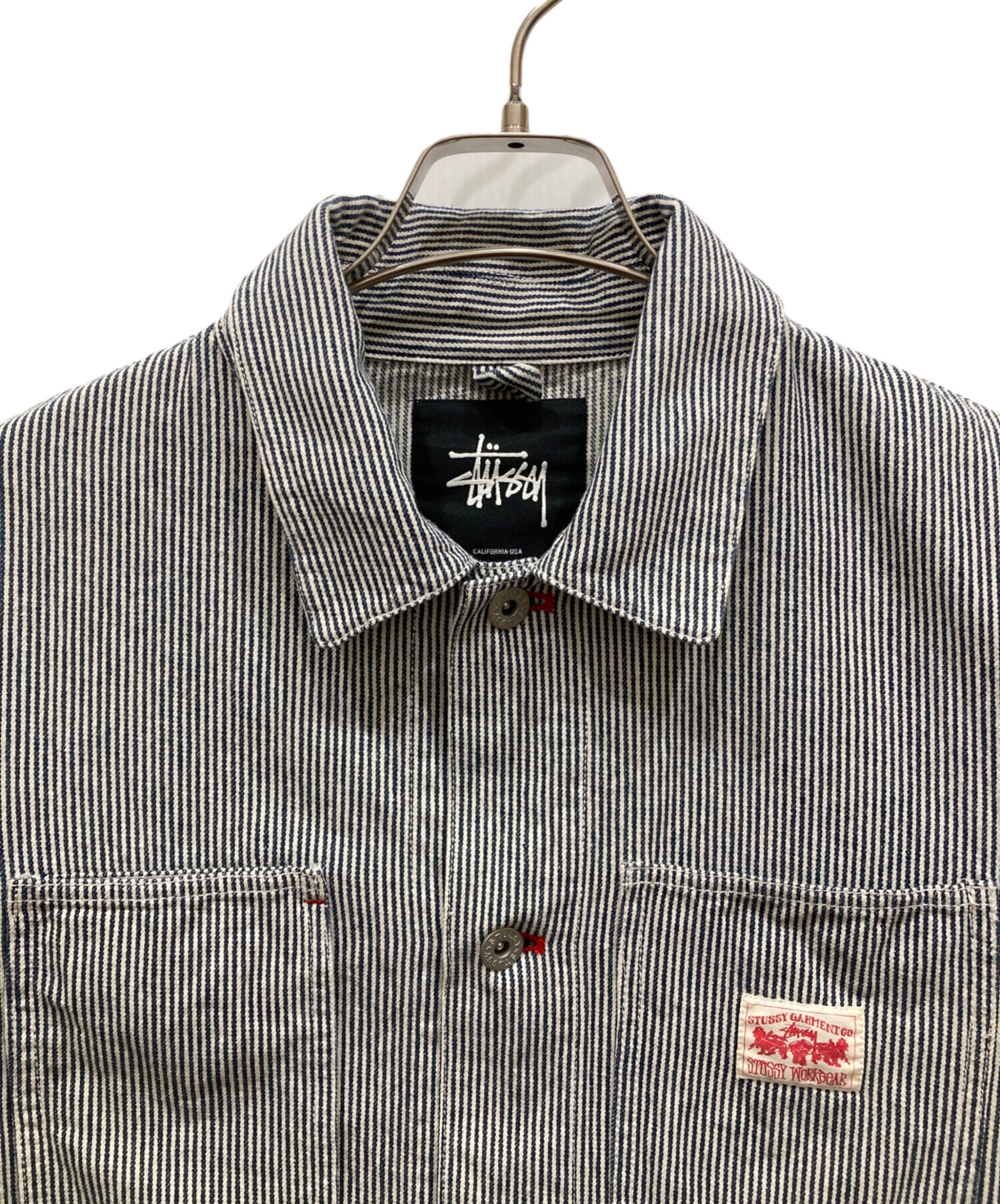 STUSSY/ステューシー 刺繍ヒッコリーカバーオール ストライプ L 中古