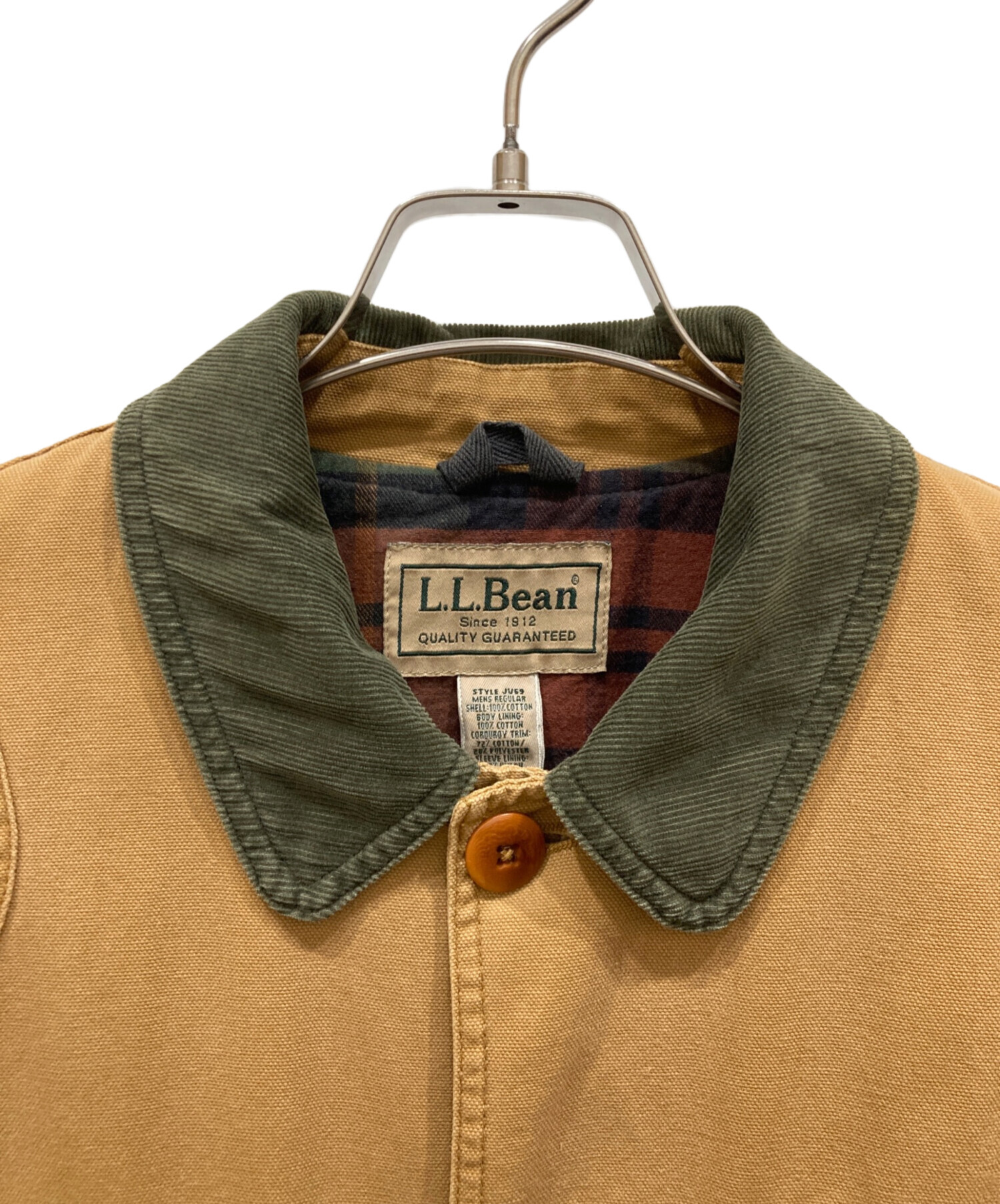 di25古着　エルエルビーン　ハンティングジャケット　ブラウン　茶　ダック地 L.L.Bean エルエルビーン ダック地 コーデュロイ襟 ハンティング