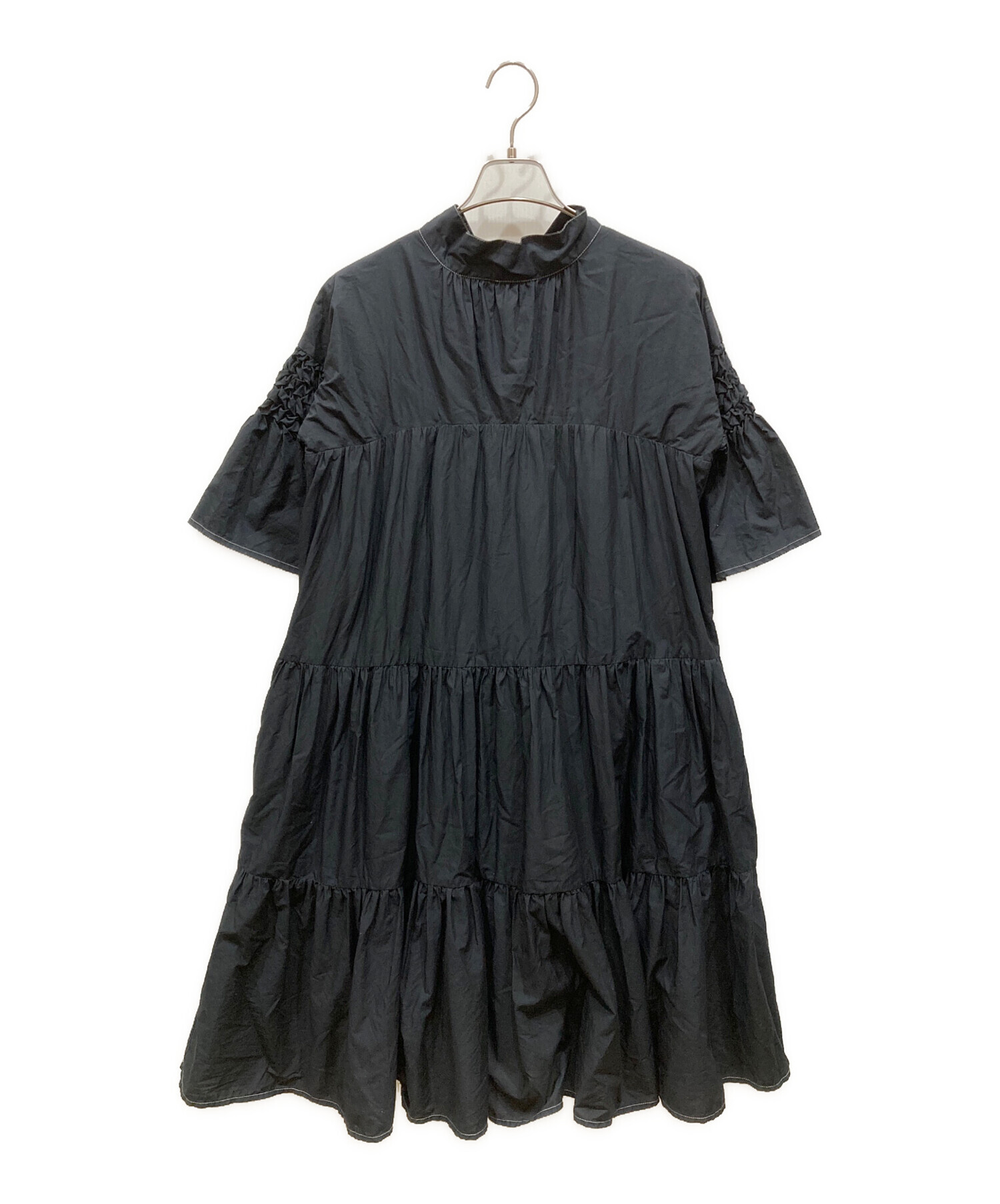 マーレット Merlette ブラック ワンピース 中古・古着通販】Merlette (マーレット) スタンドネック スモッキング