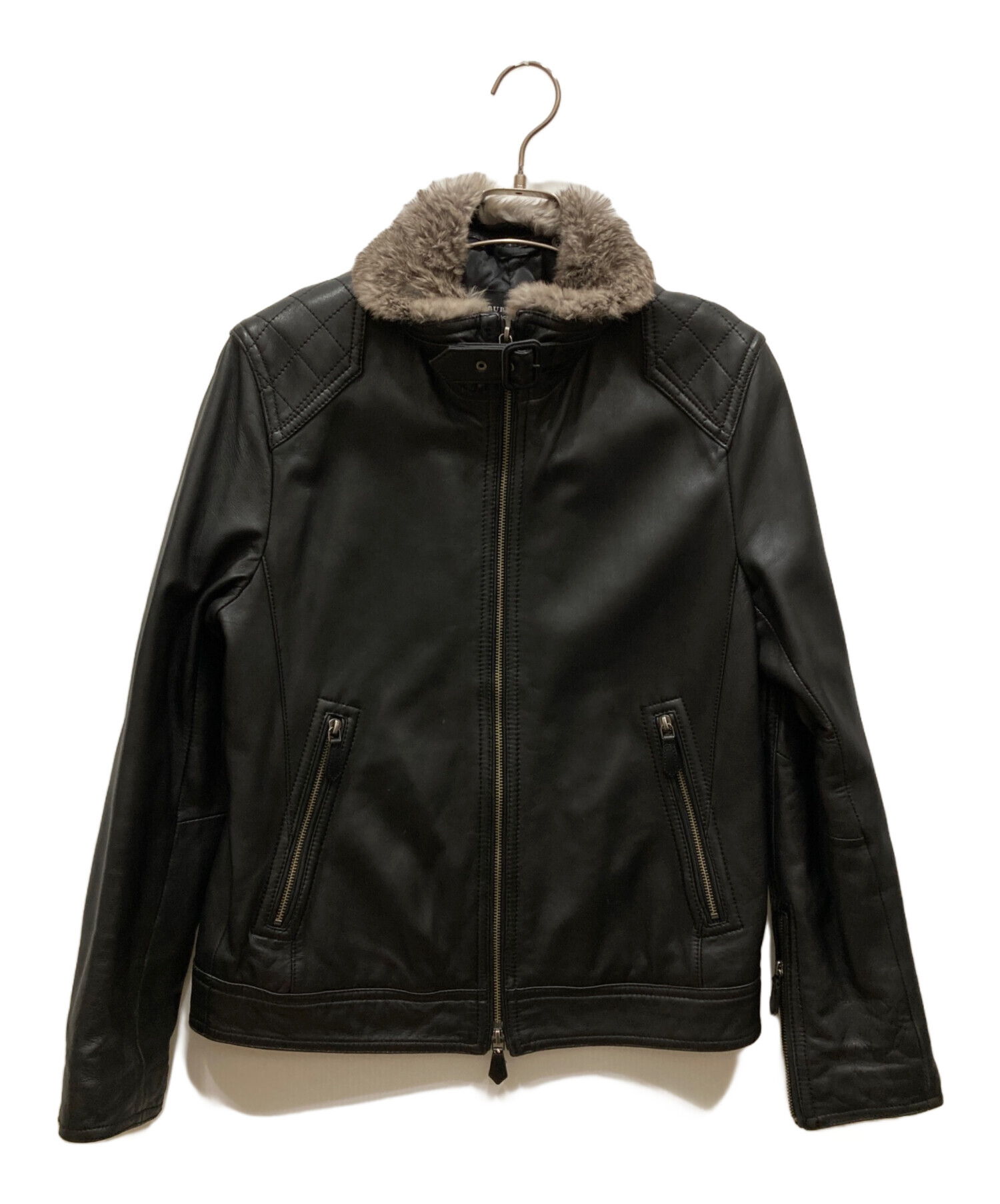 希少 L バーバリーブラックレーベル ライダースジャケット ラムレザー ファー 中古・古着通販】BURBERRY BLACK LABEL (バーバリーブラックレーベル