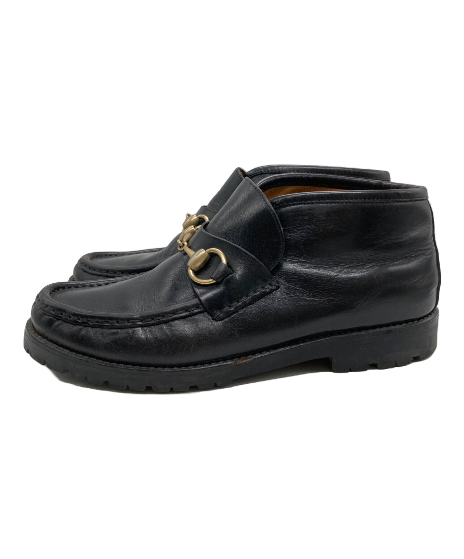中古・古着通販】GUCCI (グッチ) ホースビットモカシンブーツ ブラック 