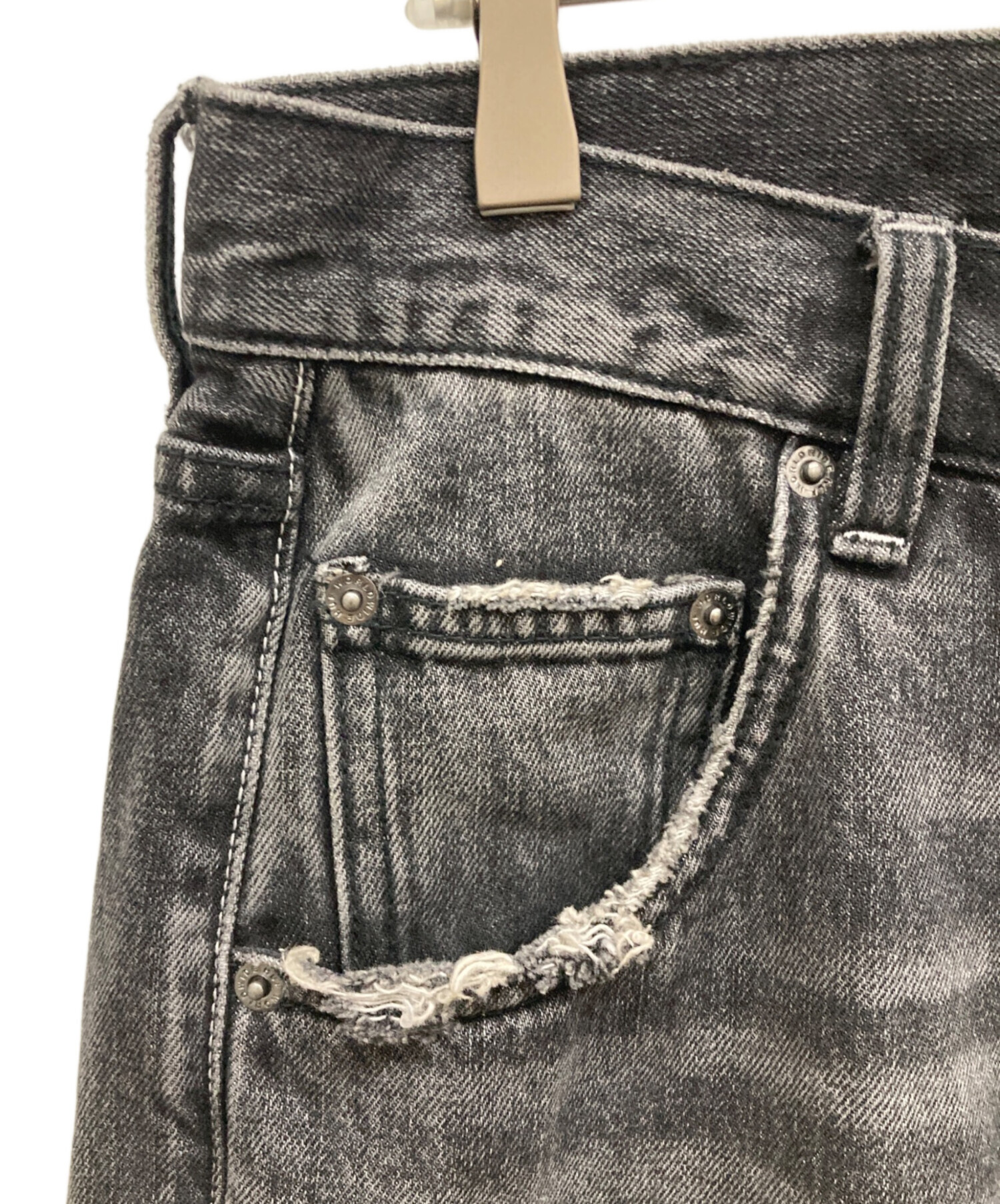 中古・古着通販】HUF (ハフ) ダメージリペア加工デニムパンツ ブラック 