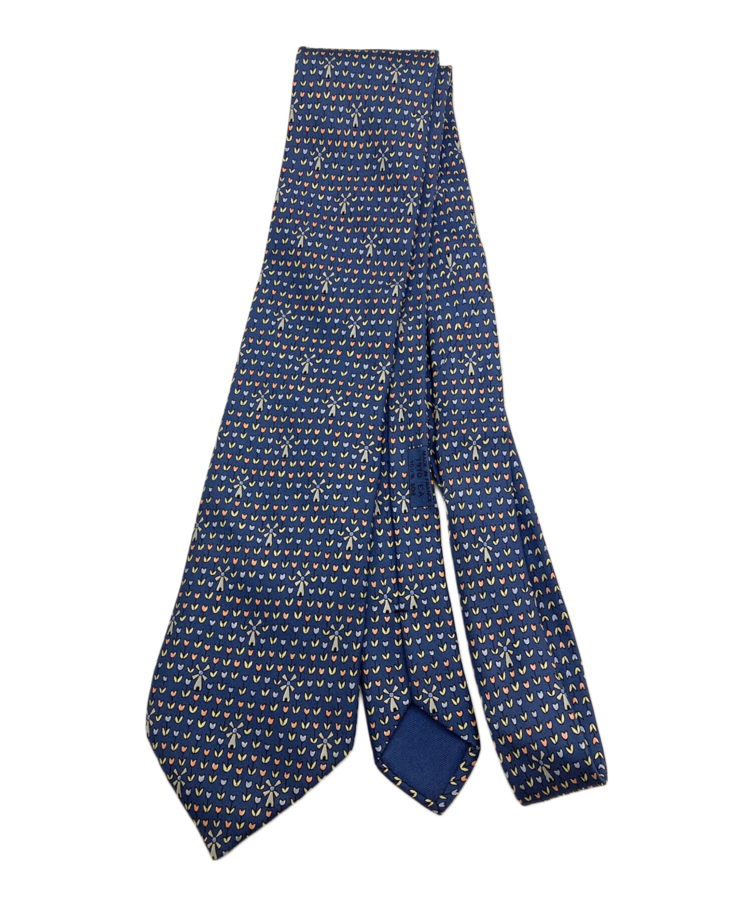 中古・古着通販】HERMES (エルメス) シルク総柄ネクタイ ブルー サイズ