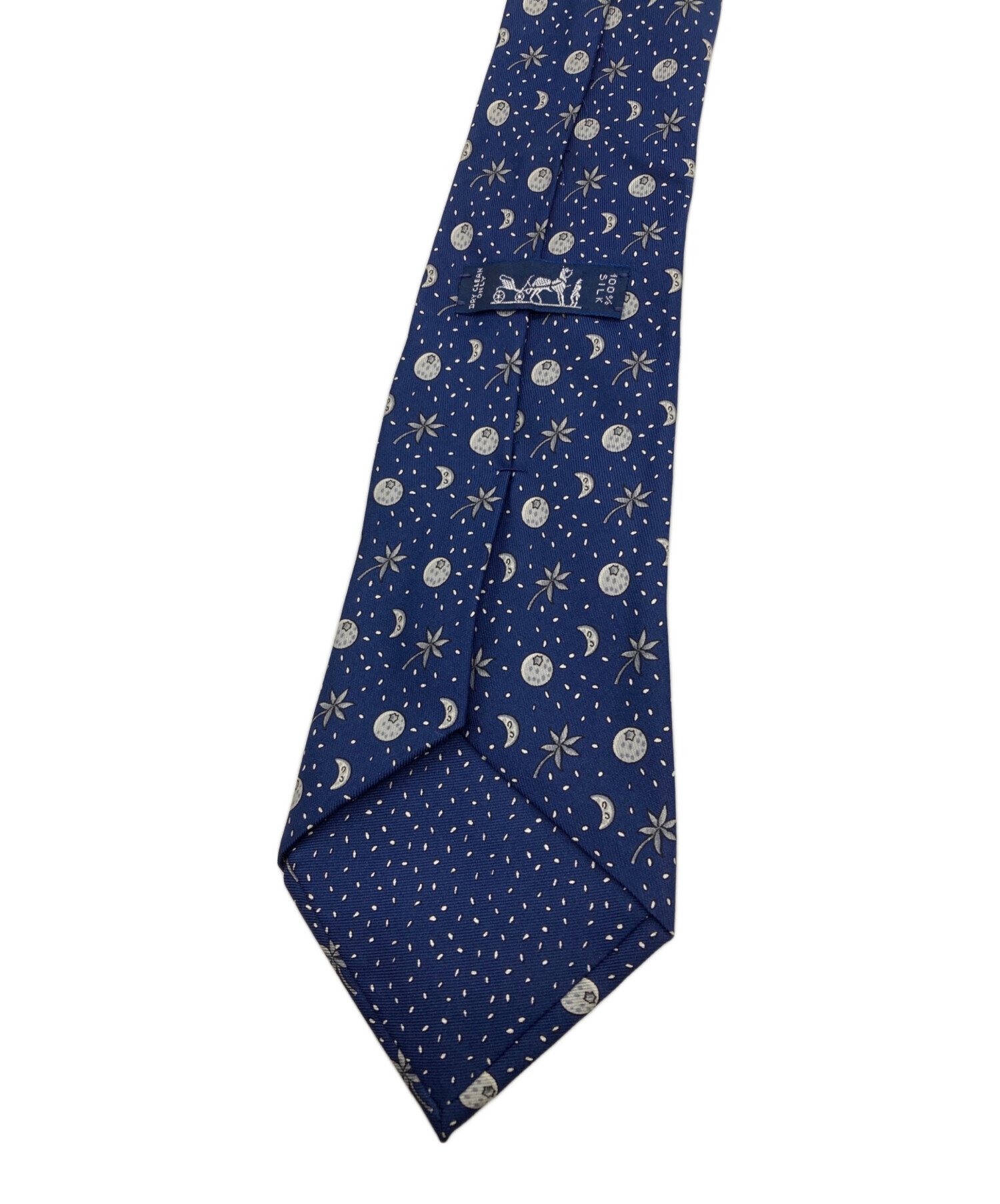 未使用級 エルメス HERMES ネクタイ ネイビー ターコイズブルー 総柄 中古・古着通販】HERMES (エルメス) シルク総柄ネクタイ ネイビー