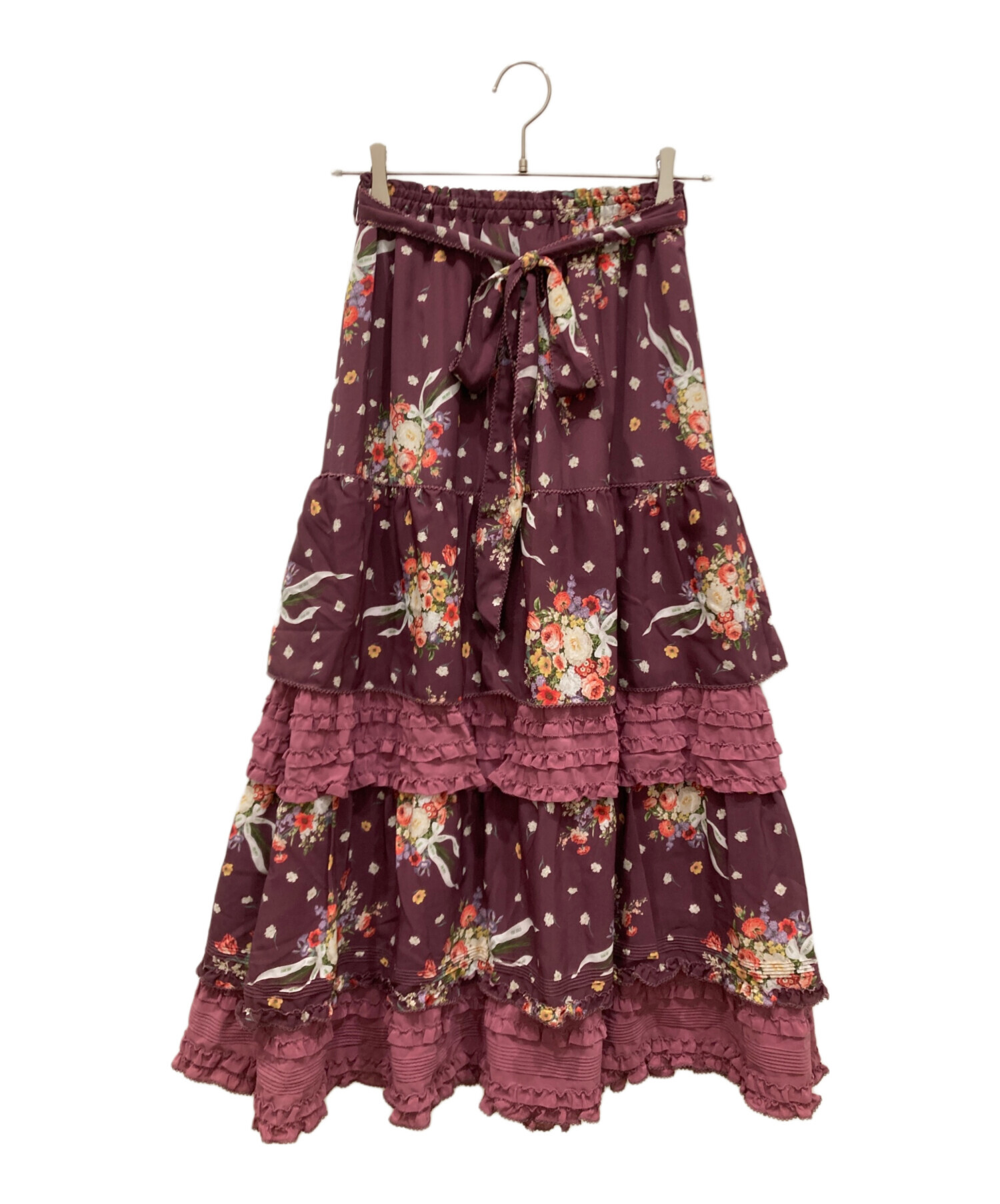 【美品】希少 ピンクハウス ブーケ花柄 ピコフリル ティアード スカート 中古・古着通販】PINK HOUSE (ピンクハウス) 花柄フリルブーケプリント