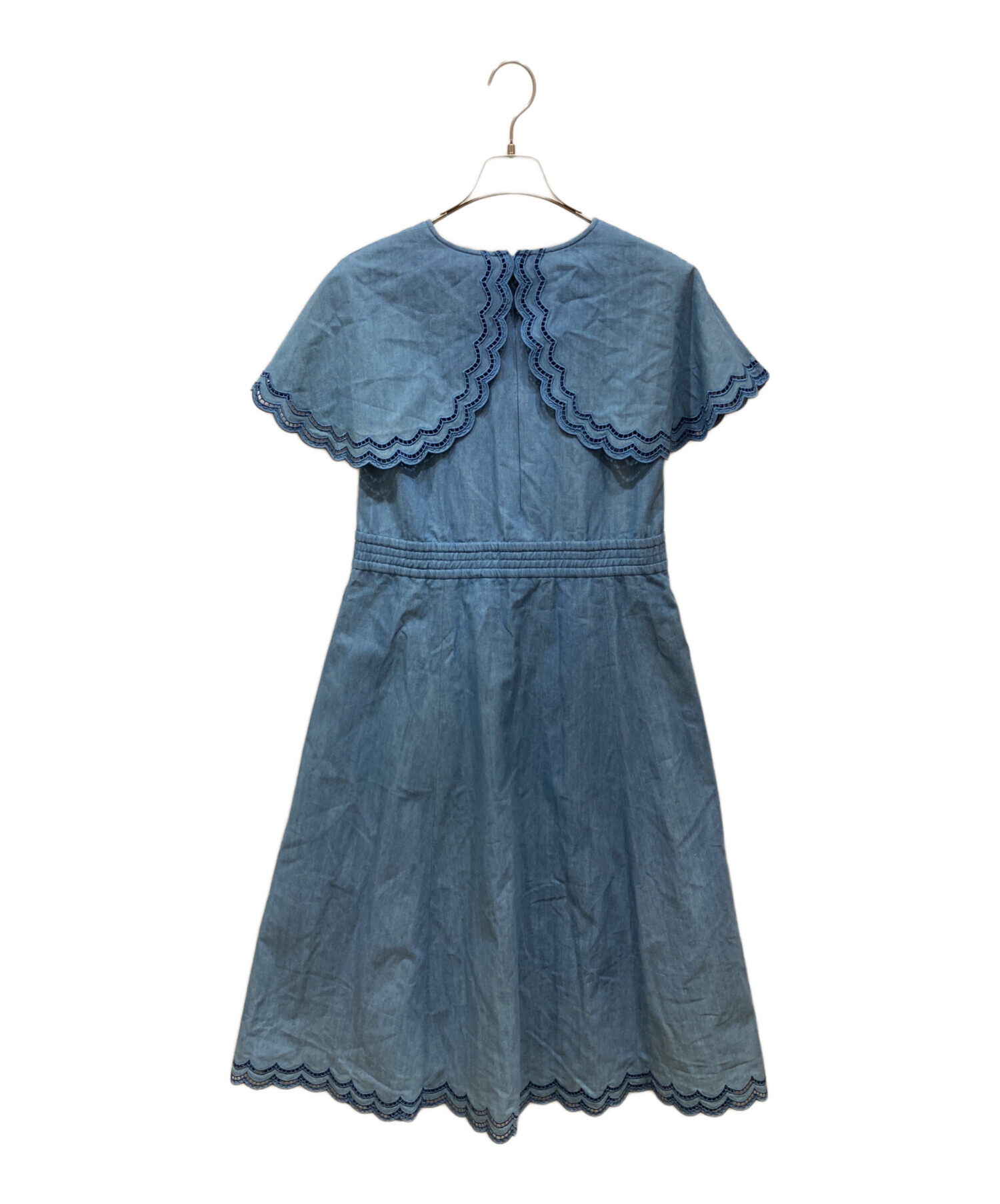INGEBORG インゲボルグ レース　リボン 半袖ワンピース 紺 N3161 中古・古着通販】INGEBORG (インゲボルグ) スカラ刺繍ビックカラー