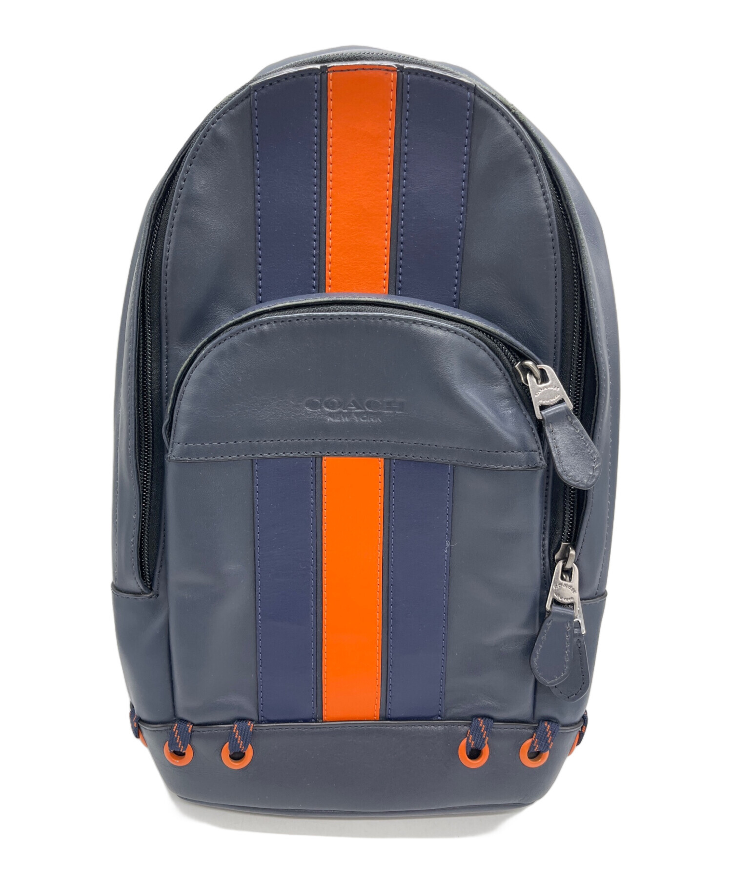 未使用級● コーチ coach ショルダーバッグ ドラム型 レザー ブルー 中古・古着通販】COACH (コーチ) ショルダーバッグ ネイビー｜ブランド