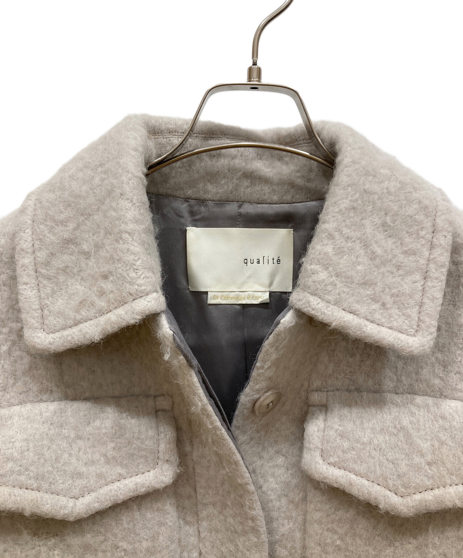 美品　qualite　カリテ　アルパカ　アストラカンショートブルゾン　アイボリー 中古・古着通販】qualite (カリテ) アストラカンショートブルゾン