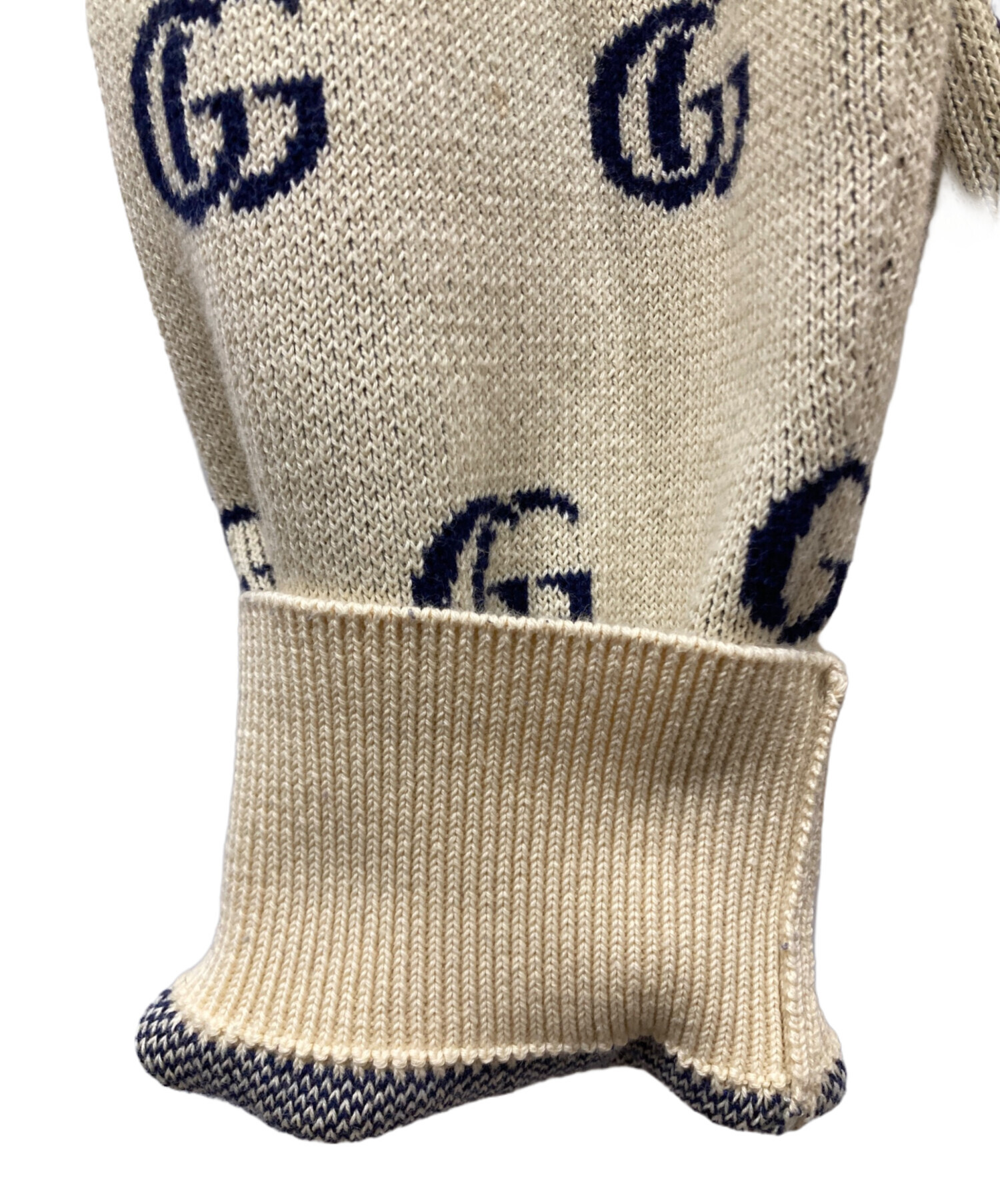 中古・古着通販】GUCCI (グッチ) GGジャガードVネックニット ベージュ