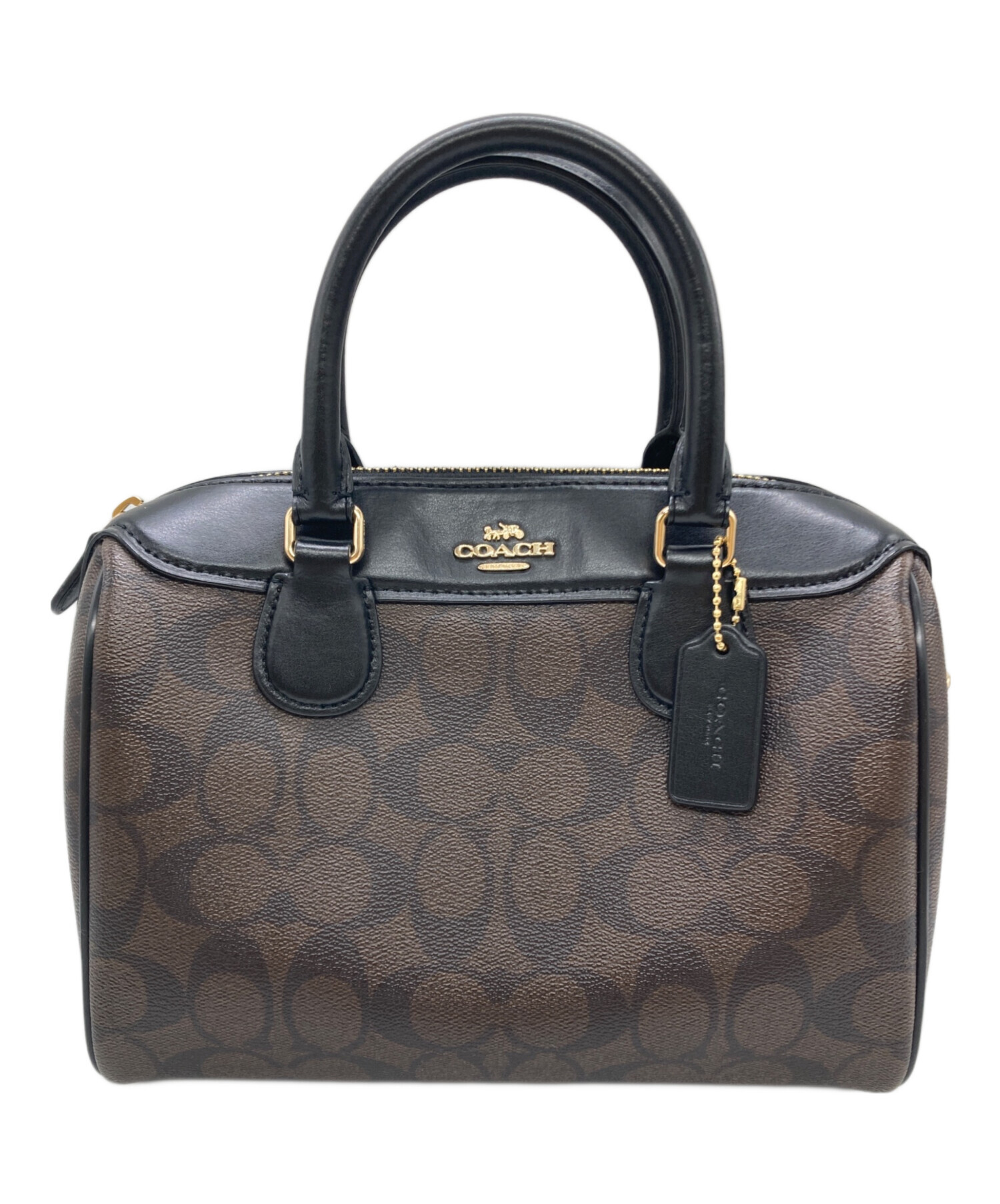 日*4様 COACHコーチ ハンドバッグ ミニボストンバッグ シグネチャー 10 中古・古着通販】COACH (コーチ) ミニボストンハンドバッグ ブラック