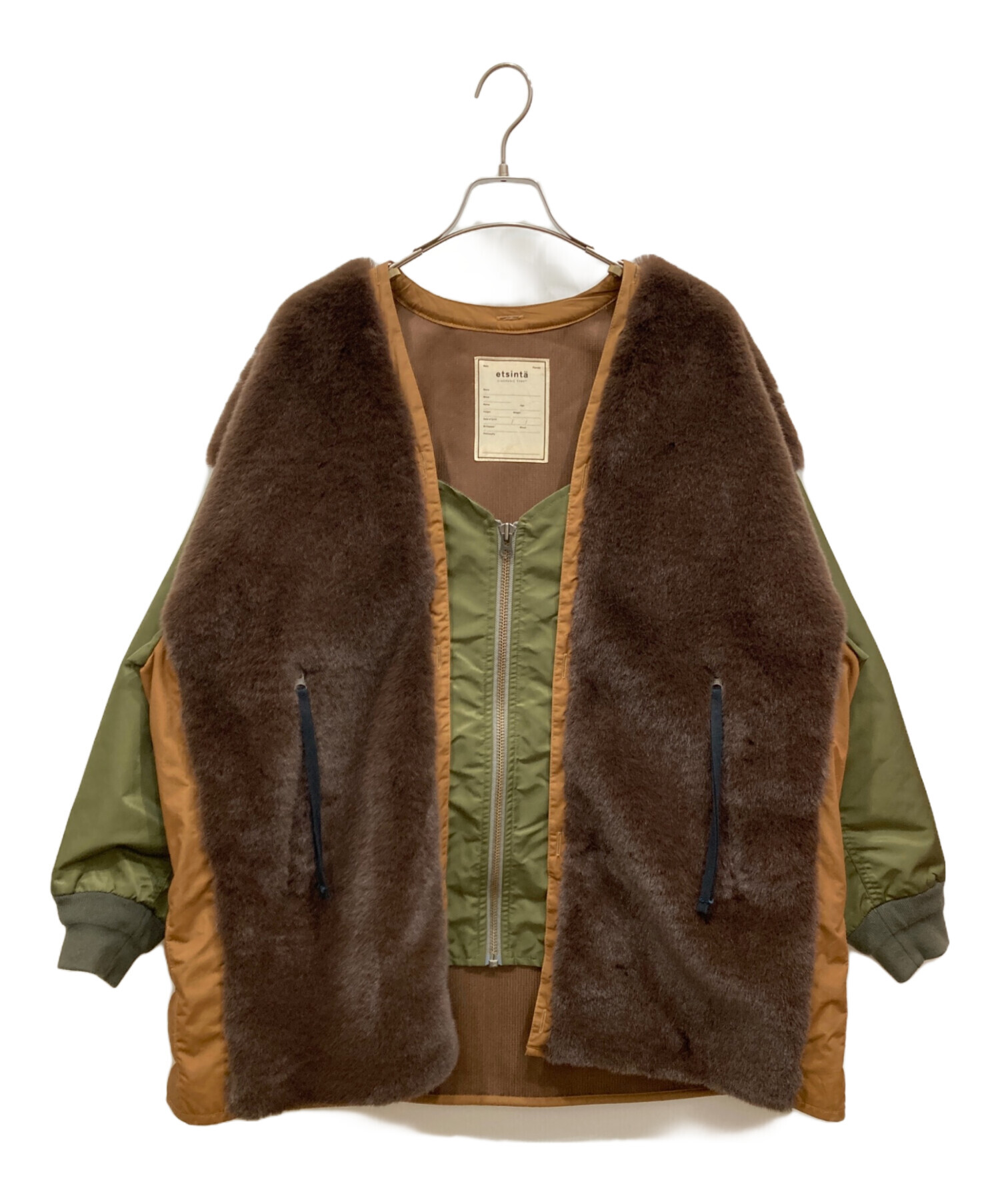 中古・古着通販】etsinta (エシンタ) ファー切替ジャケット オリーブ