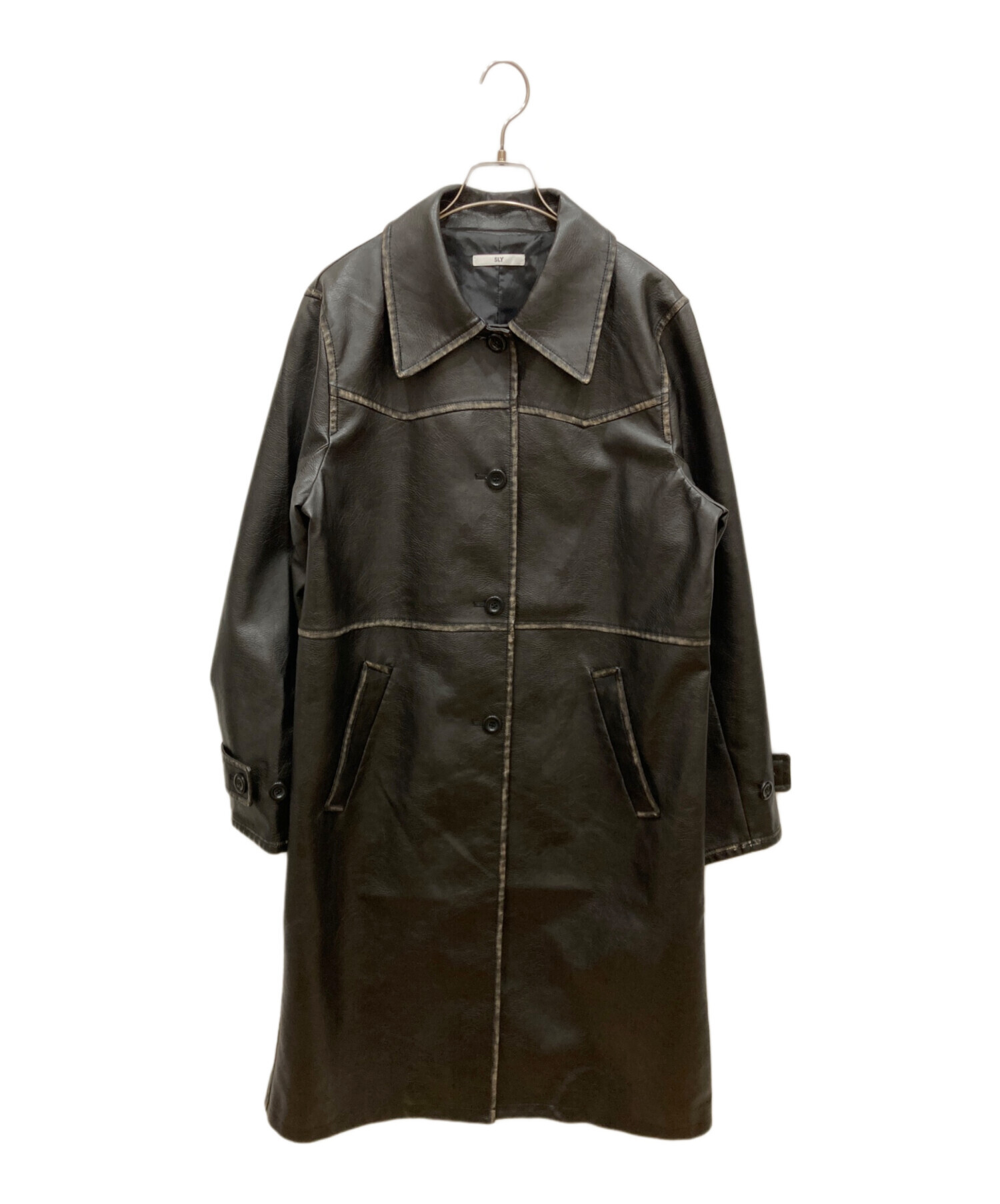 中古・古着通販】SLY (スライ) LONG F／LEATHER ジャケット ブラック 
