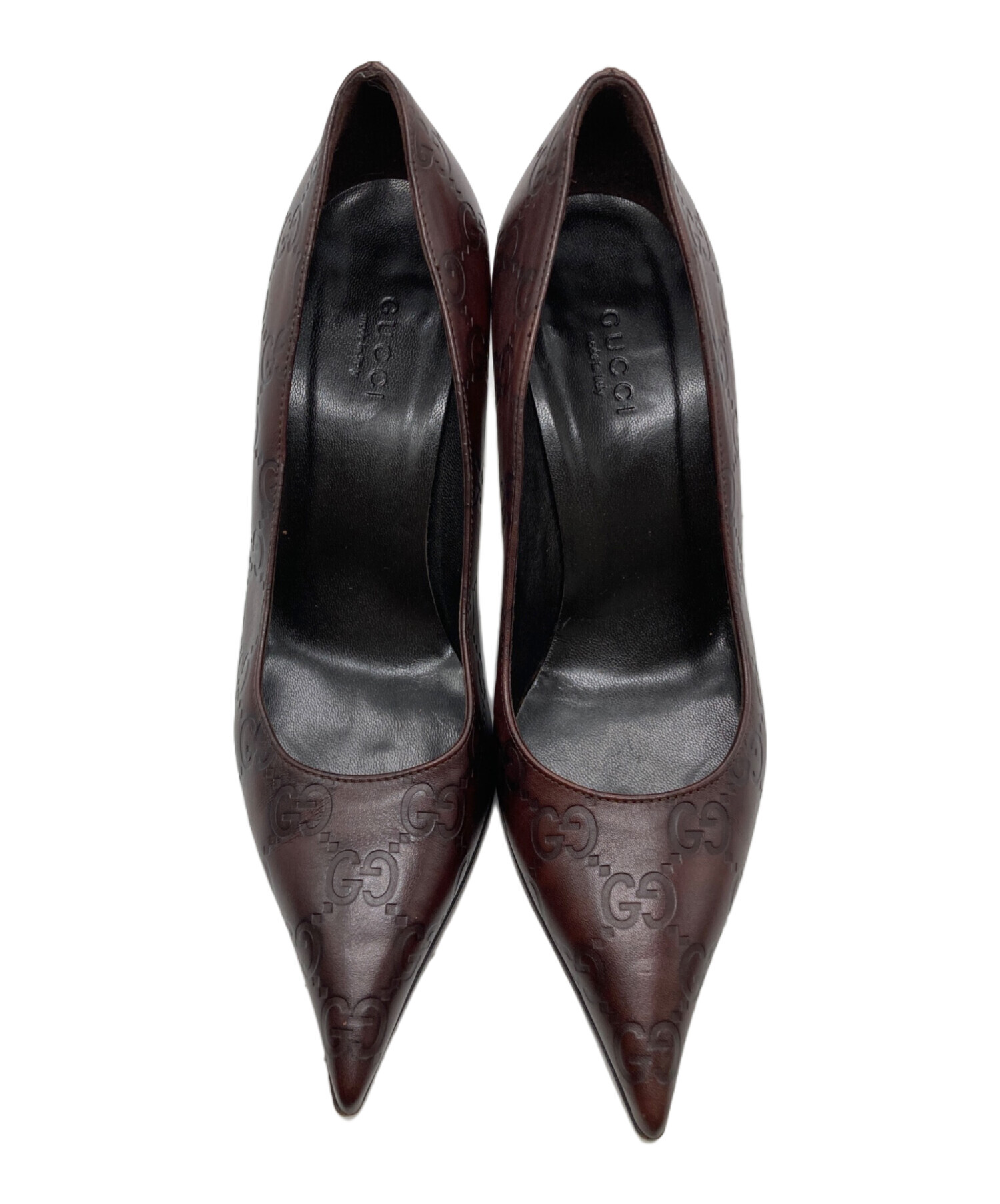 未使用GUCCI ダークブラウン スクエアトゥ ハイヒール37.5 中古・古着通販】GUCCI (グッチ) ヒールパンプス ブラウン サイズ:SIZE