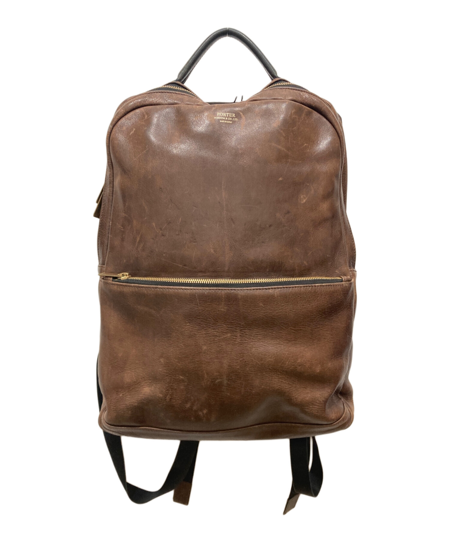 中古・古着通販】PORTER (ポーター) レザーリュック ブラウン 