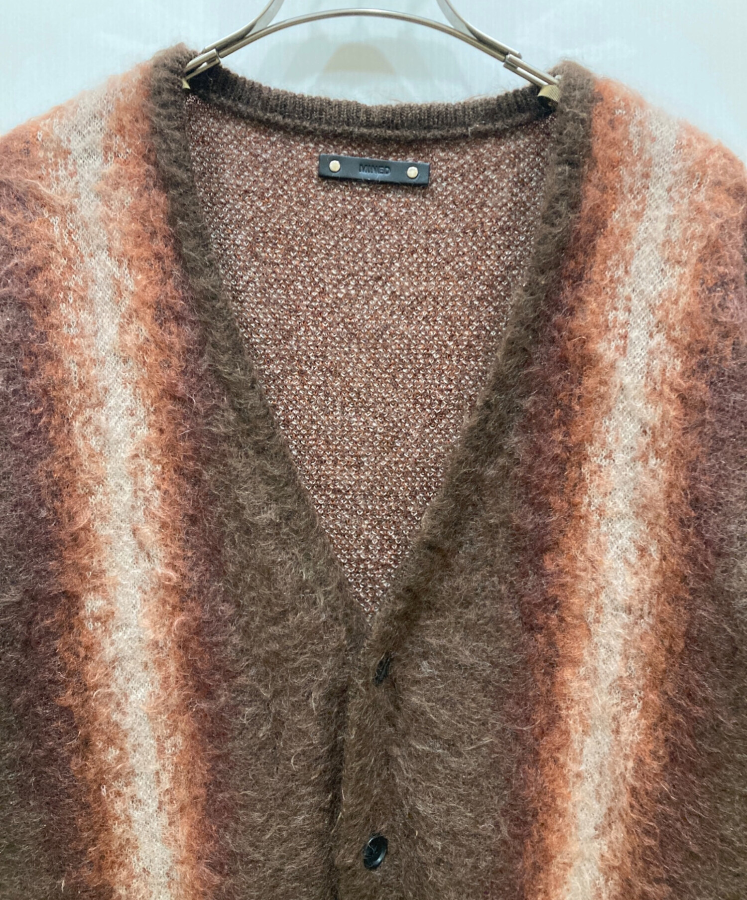 トップス MINEDENIM Mohair Knit Cardigan 中古・古着通販】MINEDENIM (マインデニム) Fuzzy Stripe Mohair Knit