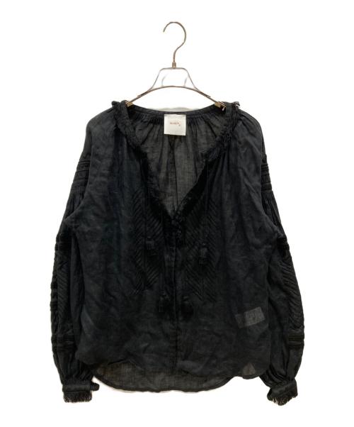 MARCH 11 マーチイレブン 19SS バルーンスリーブリネンエンブロイダリーシャツブラウス 19-050-510-0018-1-0 ブラック MARCH 11 マーチイレブン 19SS バルーンスリーブリネンエンブロイ