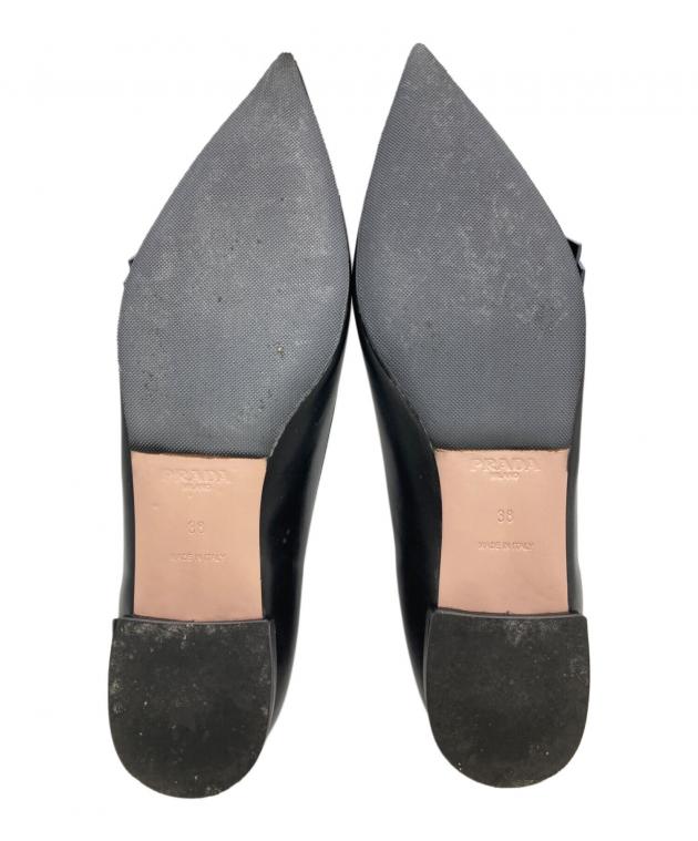 中古・古着通販】PRADA (プラダ) ロゴ リボン ポインテッドトゥ