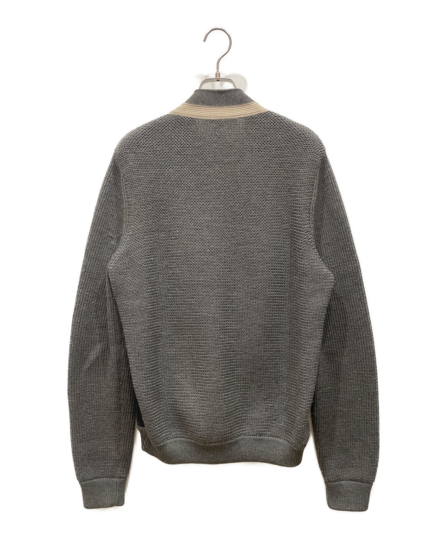 中古・古着通販】GUCCI (グッチ) レザー切替ウールカーディガン グレー