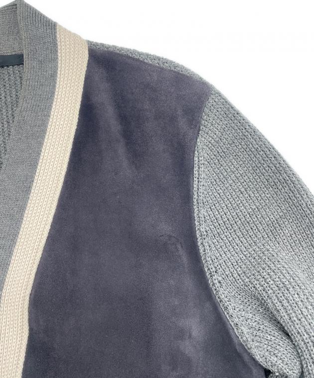 中古・古着通販】GUCCI (グッチ) レザー切替ウールカーディガン グレー