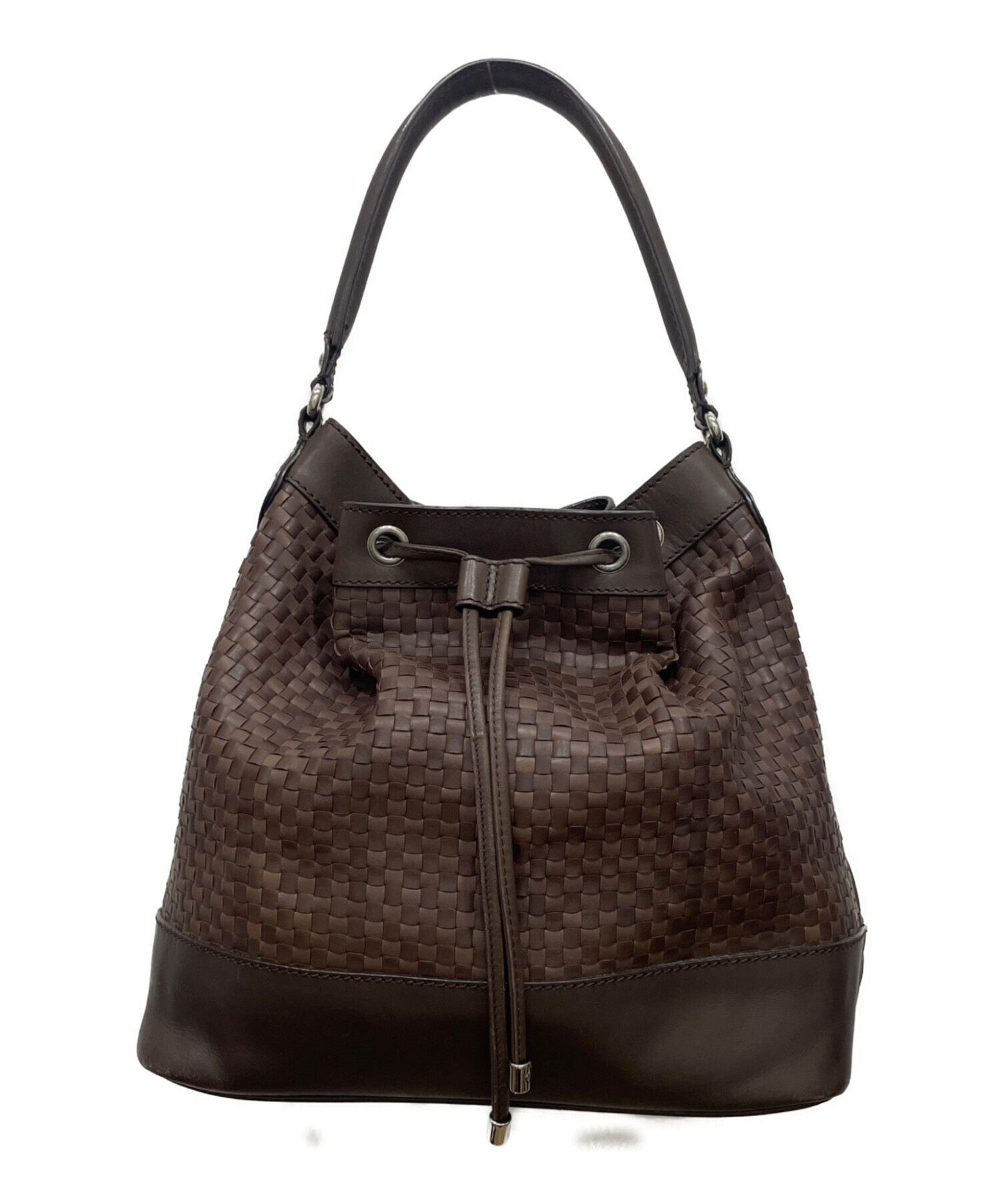 マックスマーラ 編み込みレザー バッグ　ブラック 中古・古着通販】MaxMara (マックスマーラ) 編込みレザーバッグ