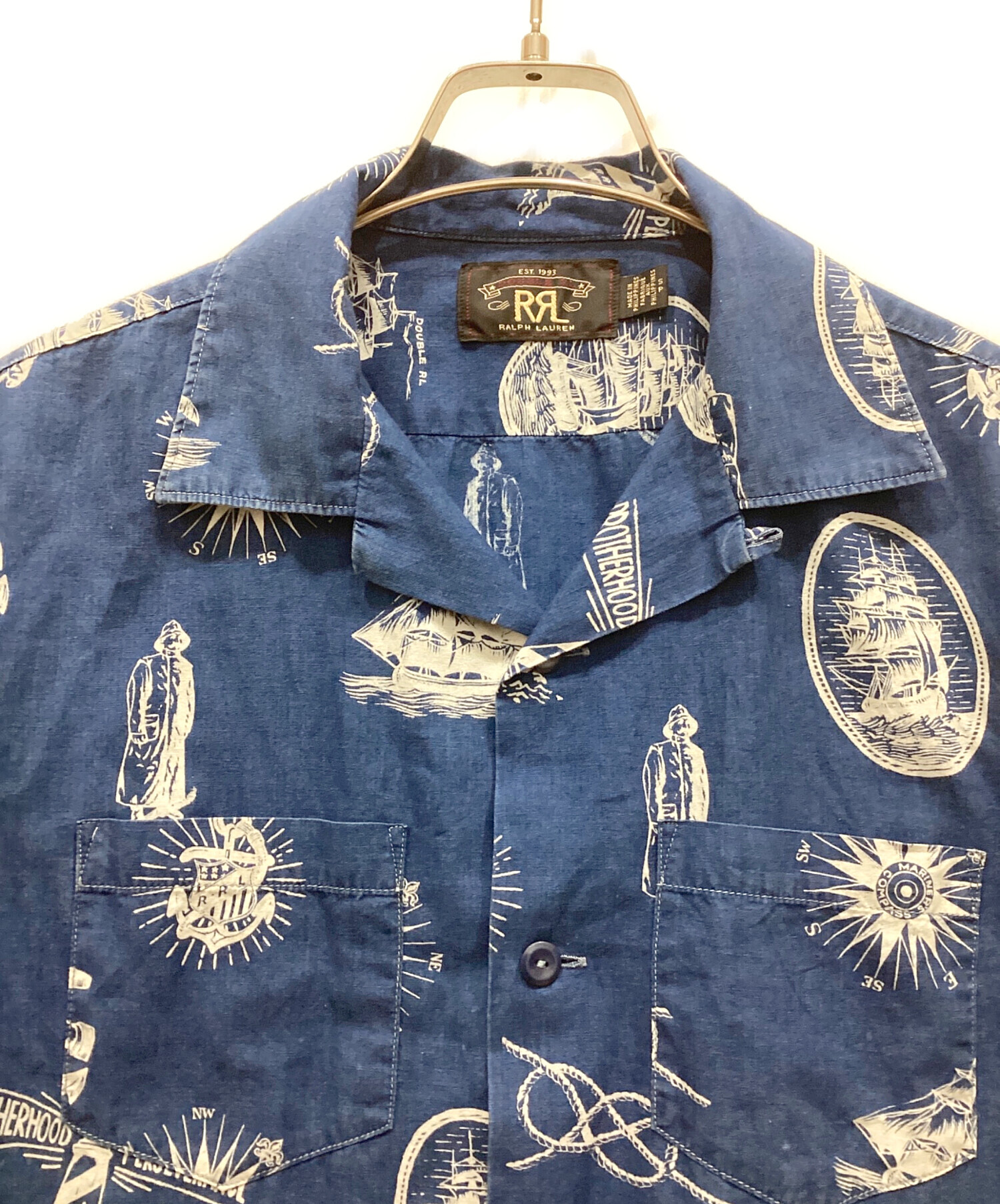 週末限定セールRRLインディゴ ノーティカル キャンプシャツ 半袖/M 中古・古着通販】RRL (ダブルアールエル) インディゴノーティカル