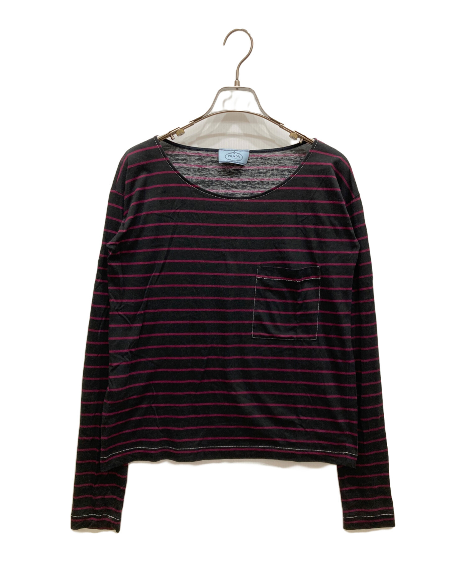 prada トライアングルボーダーカットソー　プラダ　miumiu 中古・古着通販】PRADA (プラダ) ボーダーカットソー ブラック××レッド