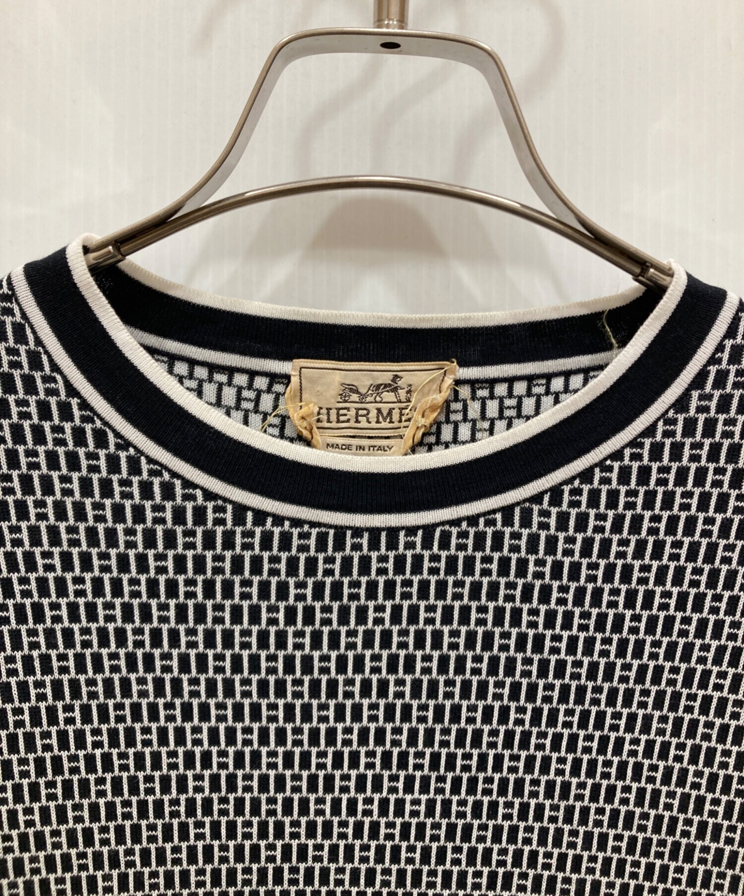 中古・古着通販】HERMES (エルメス) Hロゴ総柄半袖ニット ホワイト