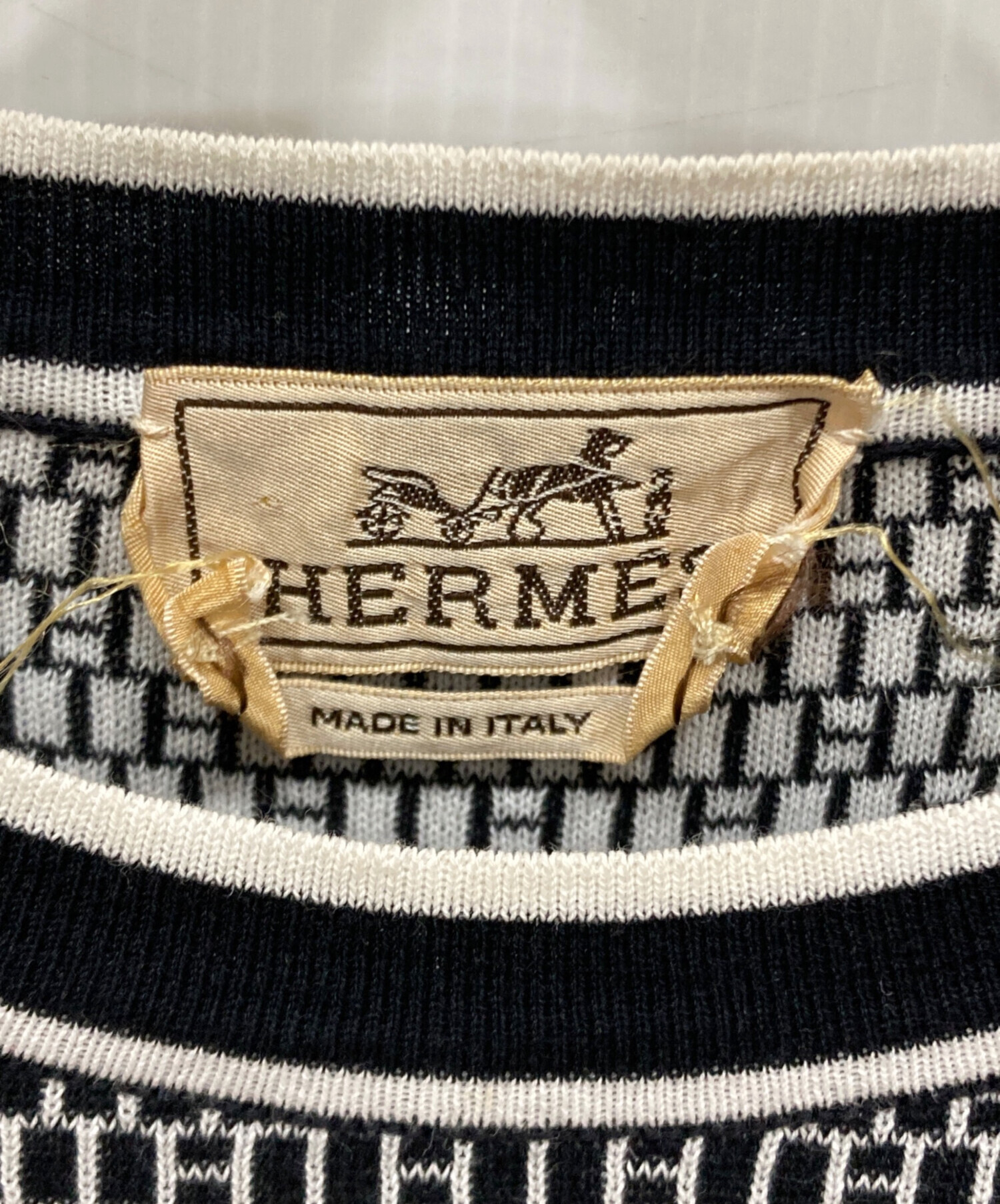 中古・古着通販】HERMES (エルメス) Hロゴ総柄半袖ニット ホワイト