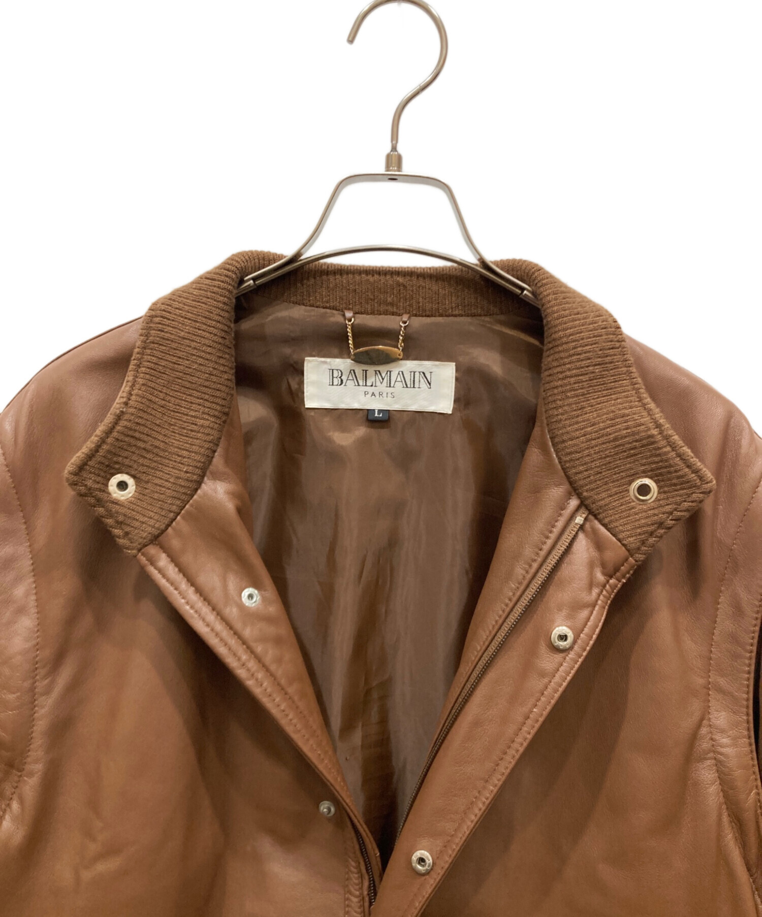 中古・古着通販】BALMAIN (バルマン) ラムレザージャケット ブラウン