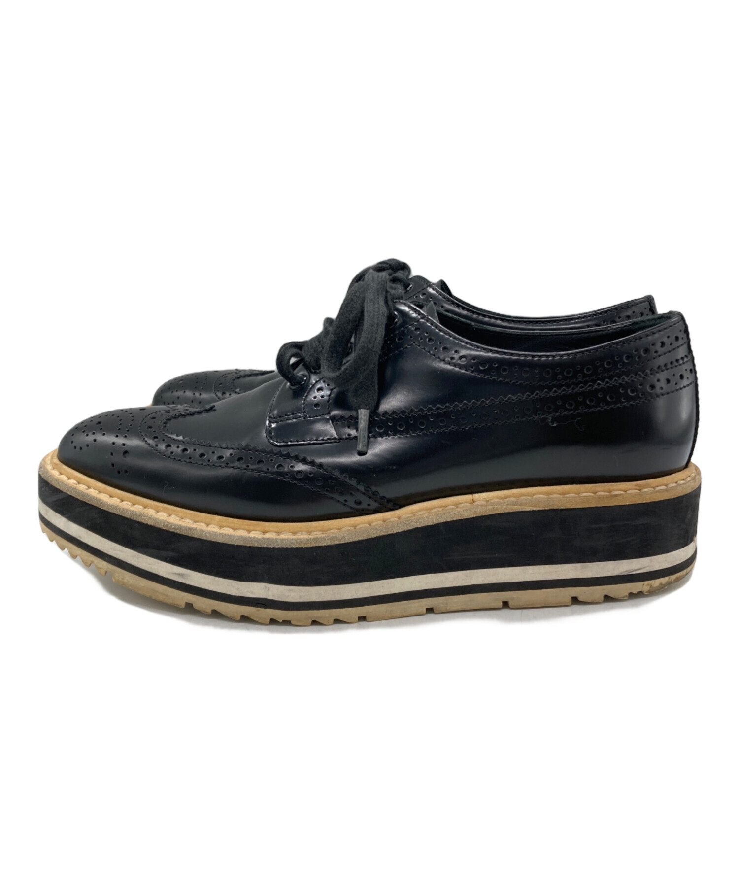 中古・古着通販】PRADA (プラダ) ウィングチップシューズ ブラック