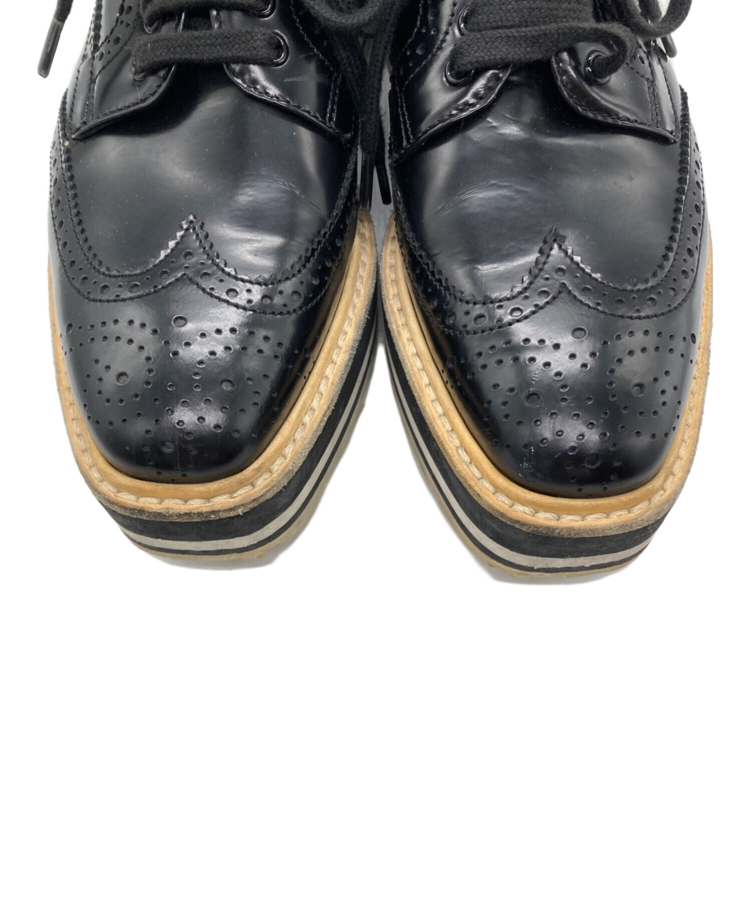 中古・古着通販】PRADA (プラダ) ウィングチップシューズ ブラック
