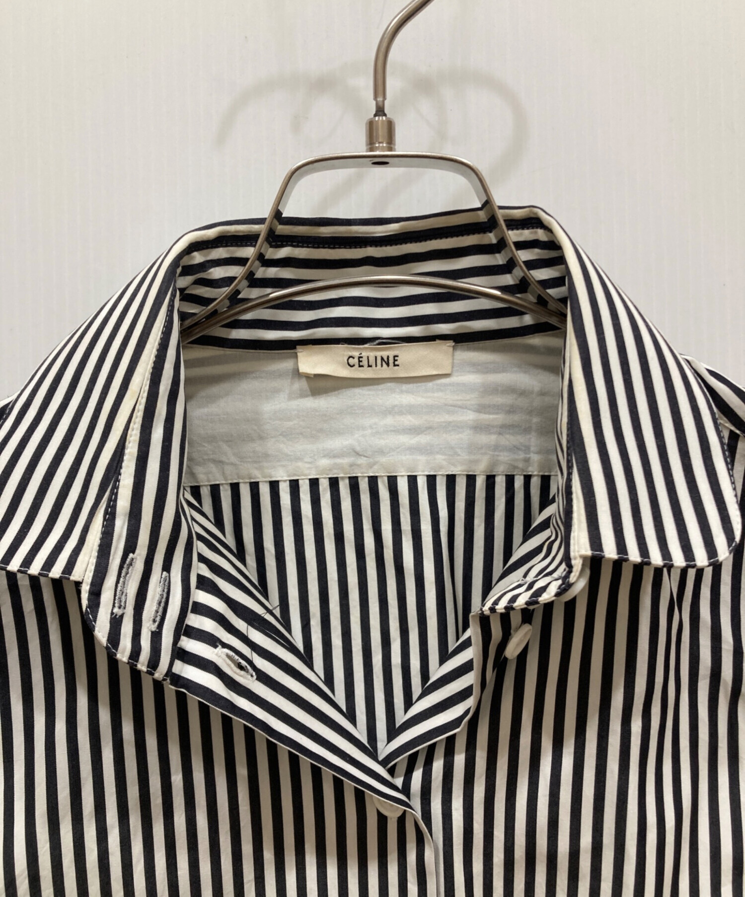 ★極美品★ CELINE セリーヌ ショートスリーブTシャツ ストライプ 中古・古着通販】CELINE (セリーヌ) ストライプ長袖シャツ ホワイト