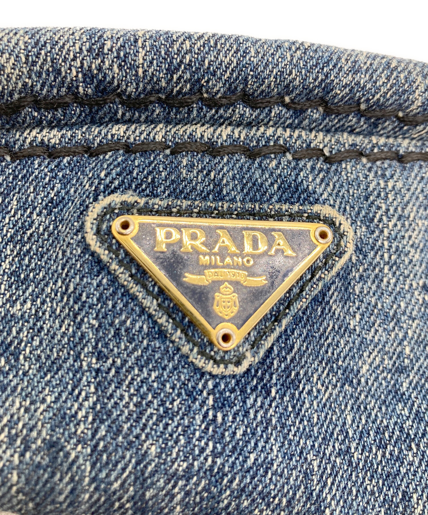 中古・古着通販】PRADA (プラダ) デニムポーチ/三角プレート 