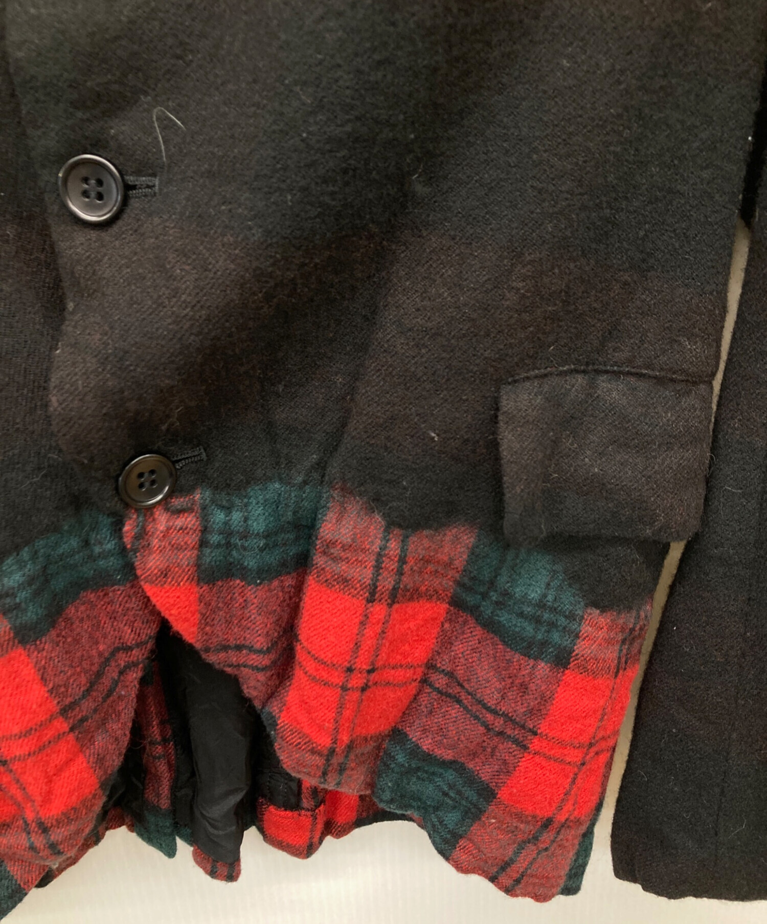 ブラックコムデギャルソン 赤とチェック柄 フリンジ付きジャケット