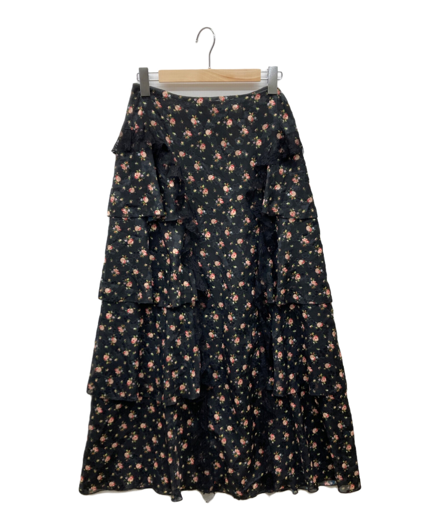 中古・古着通販】ANNA SUI (アナスイ) 花柄フリルスカート ブラック