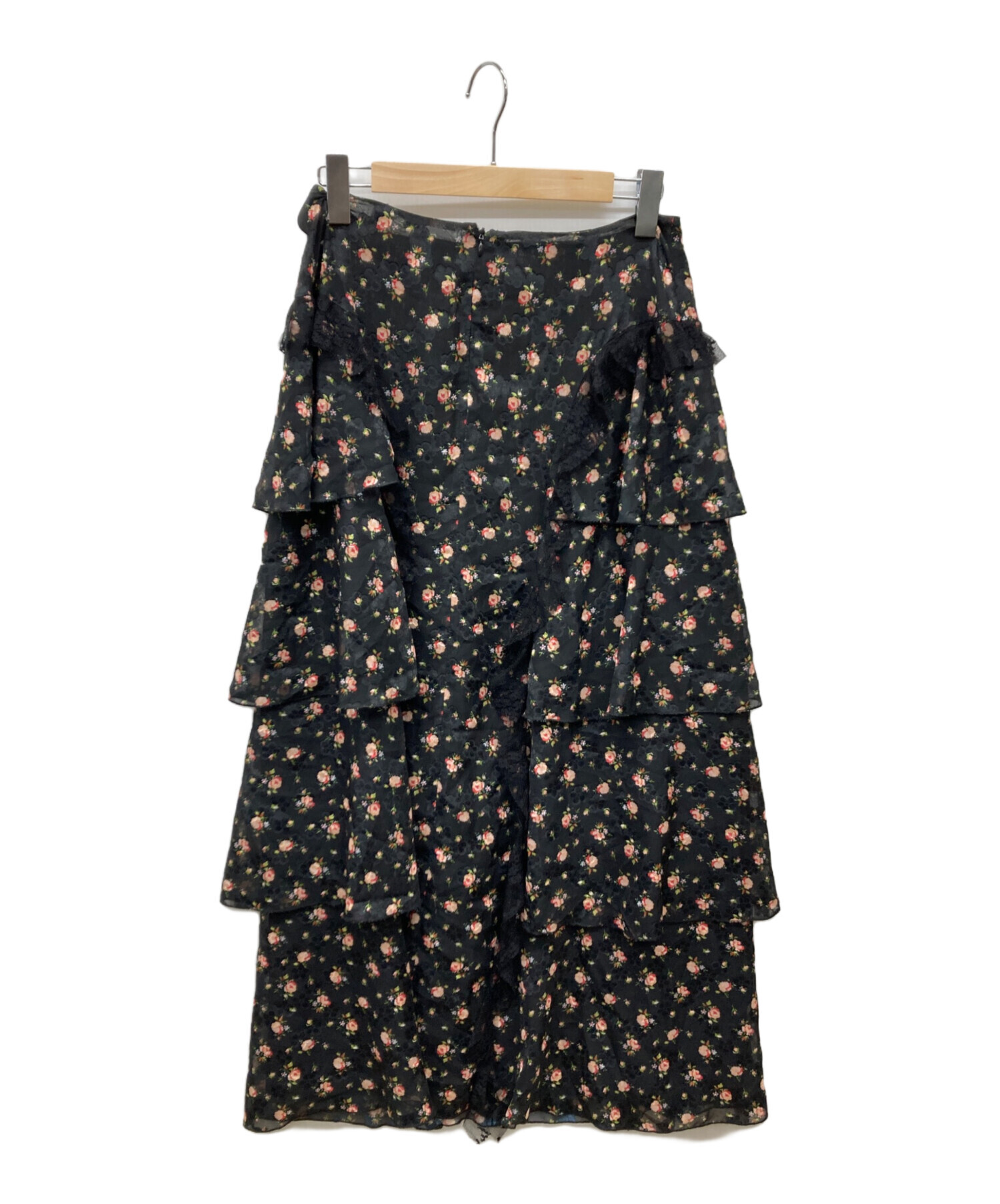 中古・古着通販】ANNA SUI (アナスイ) 花柄フリルスカート ブラック