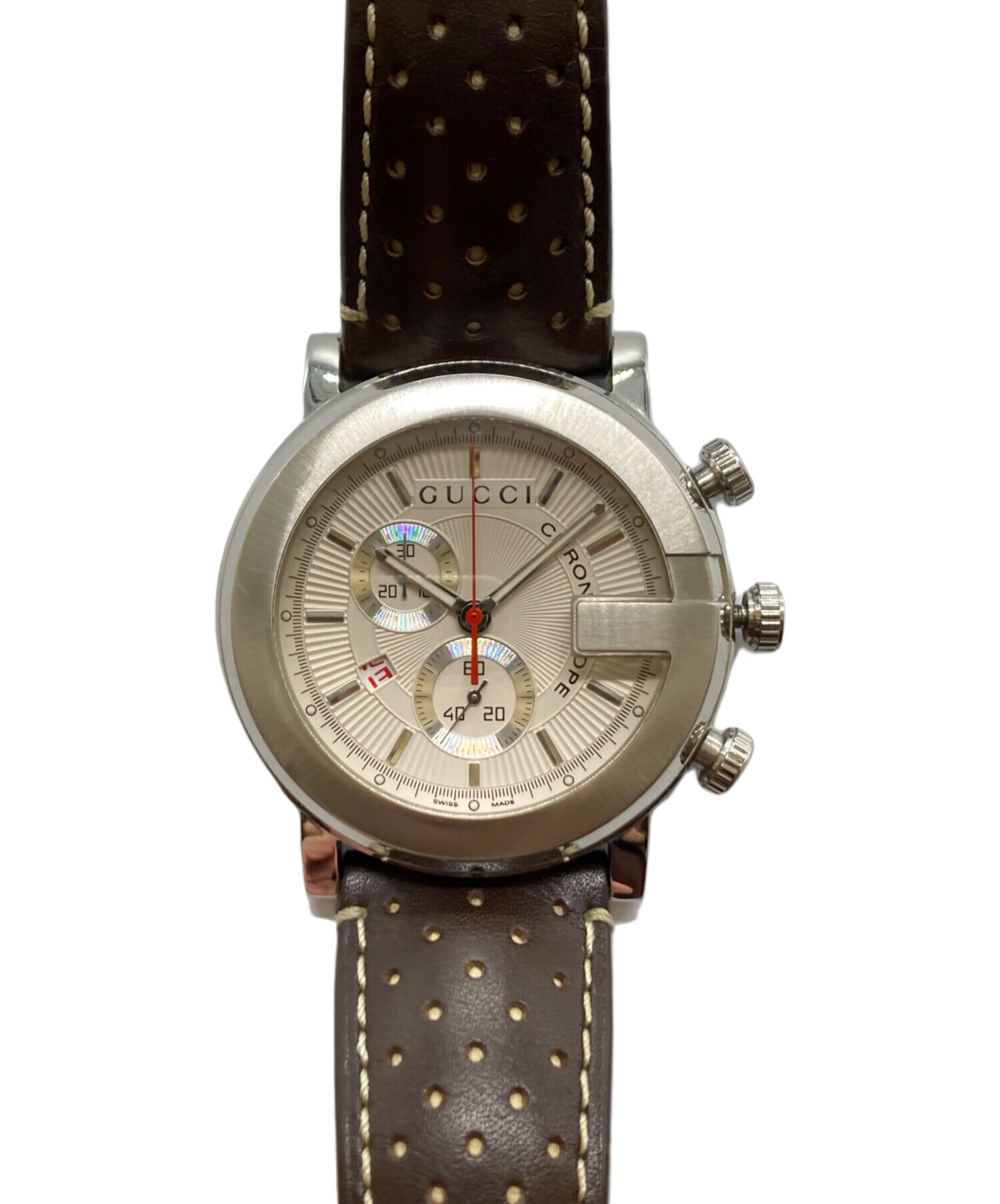 GUCCI グッチブラウン クロノグラフ腕時計 中古・古着通販】GUCCI (グッチ) クロノグラフウォッチ シルバー