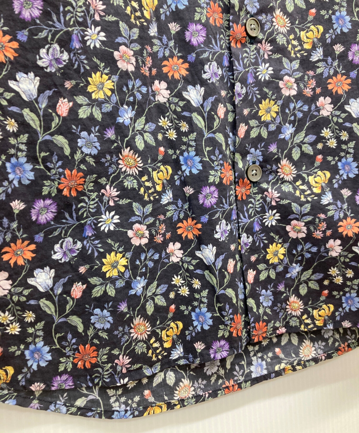 【中古】 花の袖 中古・古着通販】PAUL SMITH (ポールスミス) 花柄シャツ ネイビー