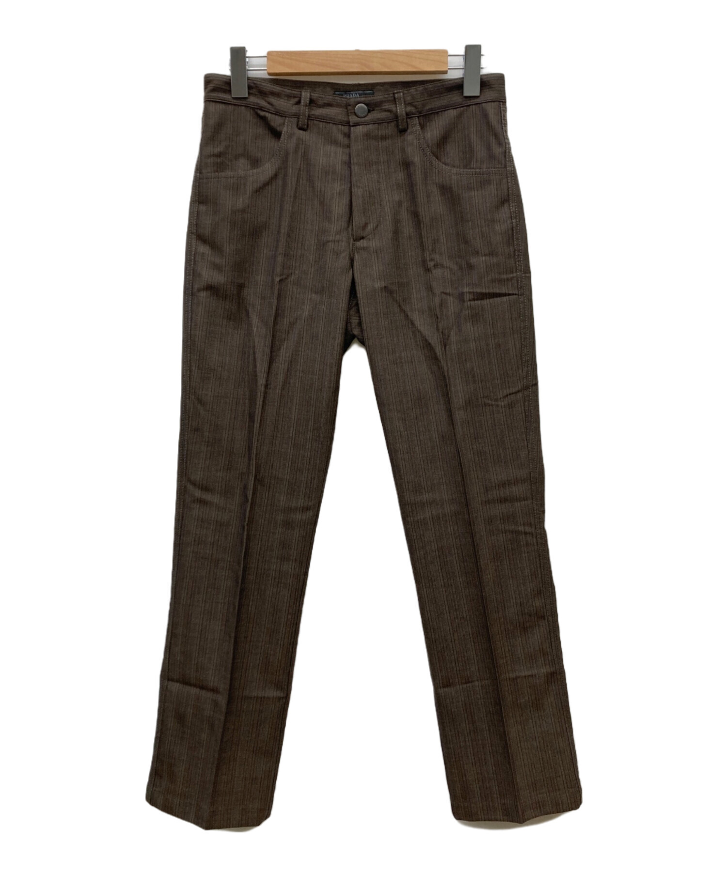 PRADA スラックス　ストライプ 中古・古着通販】PRADA (プラダ) ウールストライプパンツ ブラウン