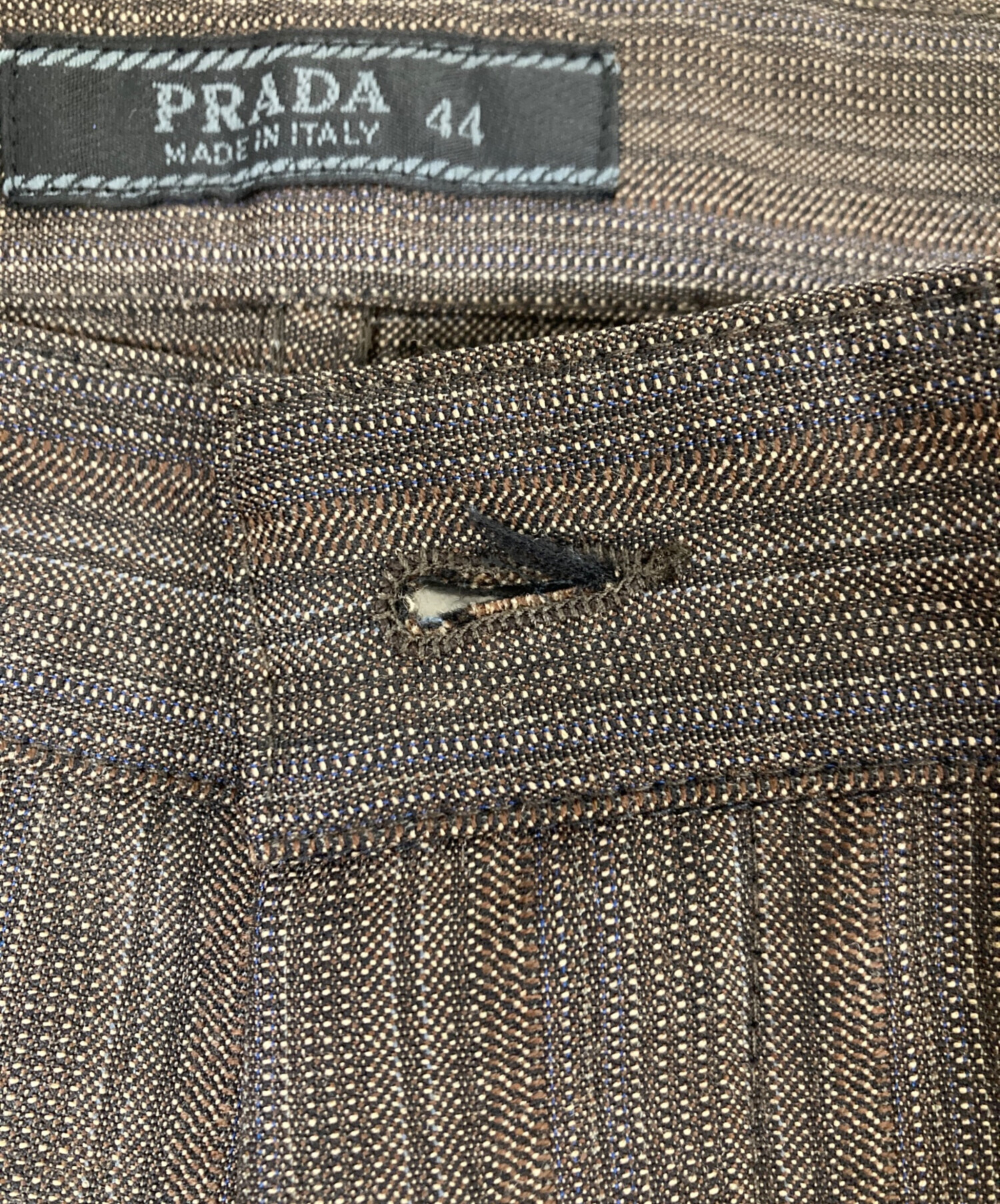 中古・古着通販】PRADA (プラダ) ウールストライプパンツ ブラウン
