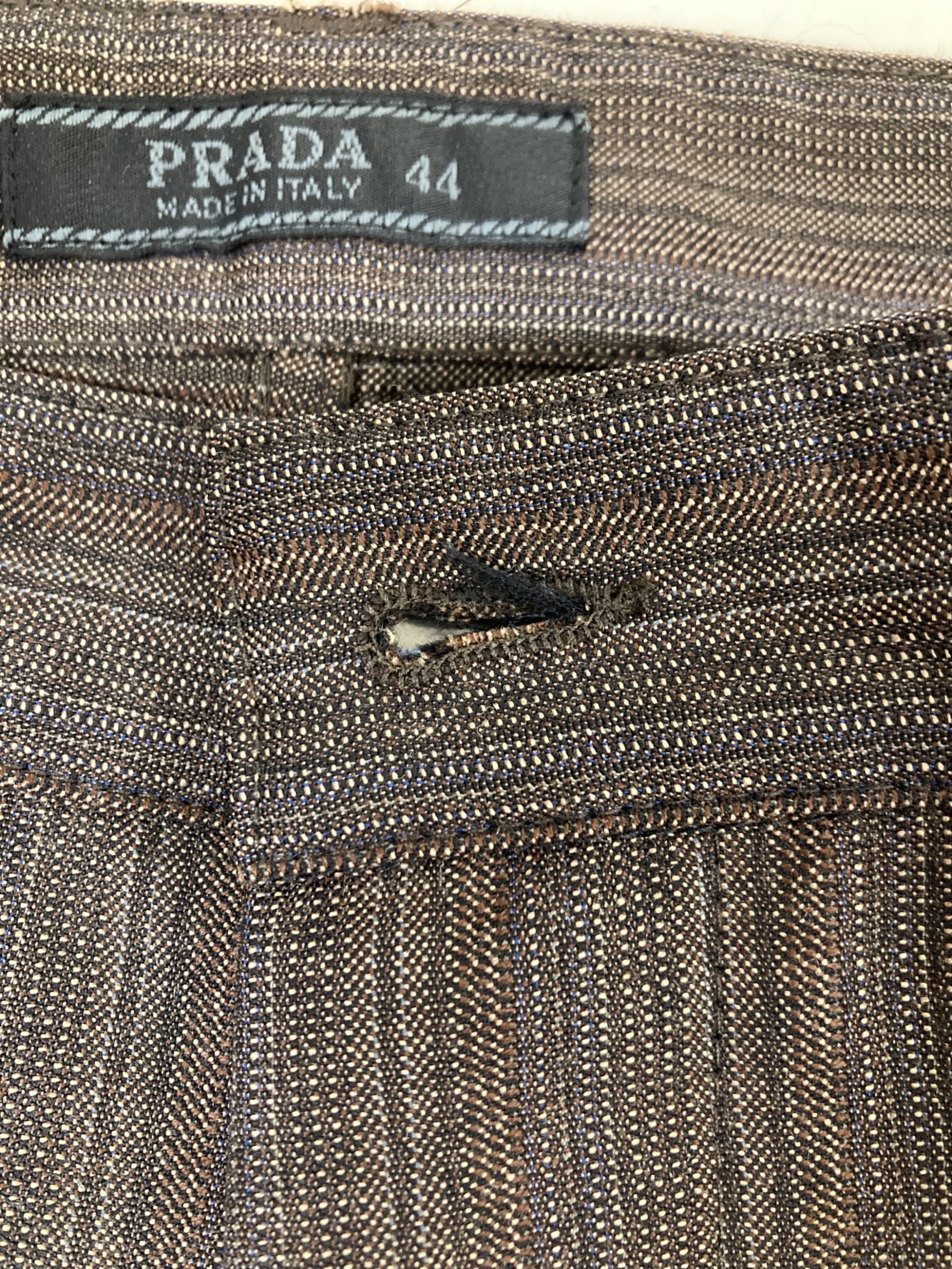 中古・古着通販】PRADA (プラダ) ウールストライプパンツ ブラウン