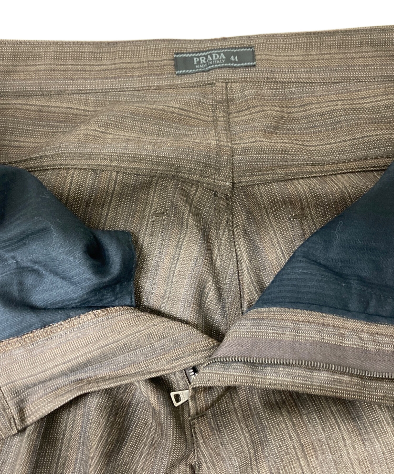 中古・古着通販】PRADA (プラダ) ウールストライプパンツ ブラウン