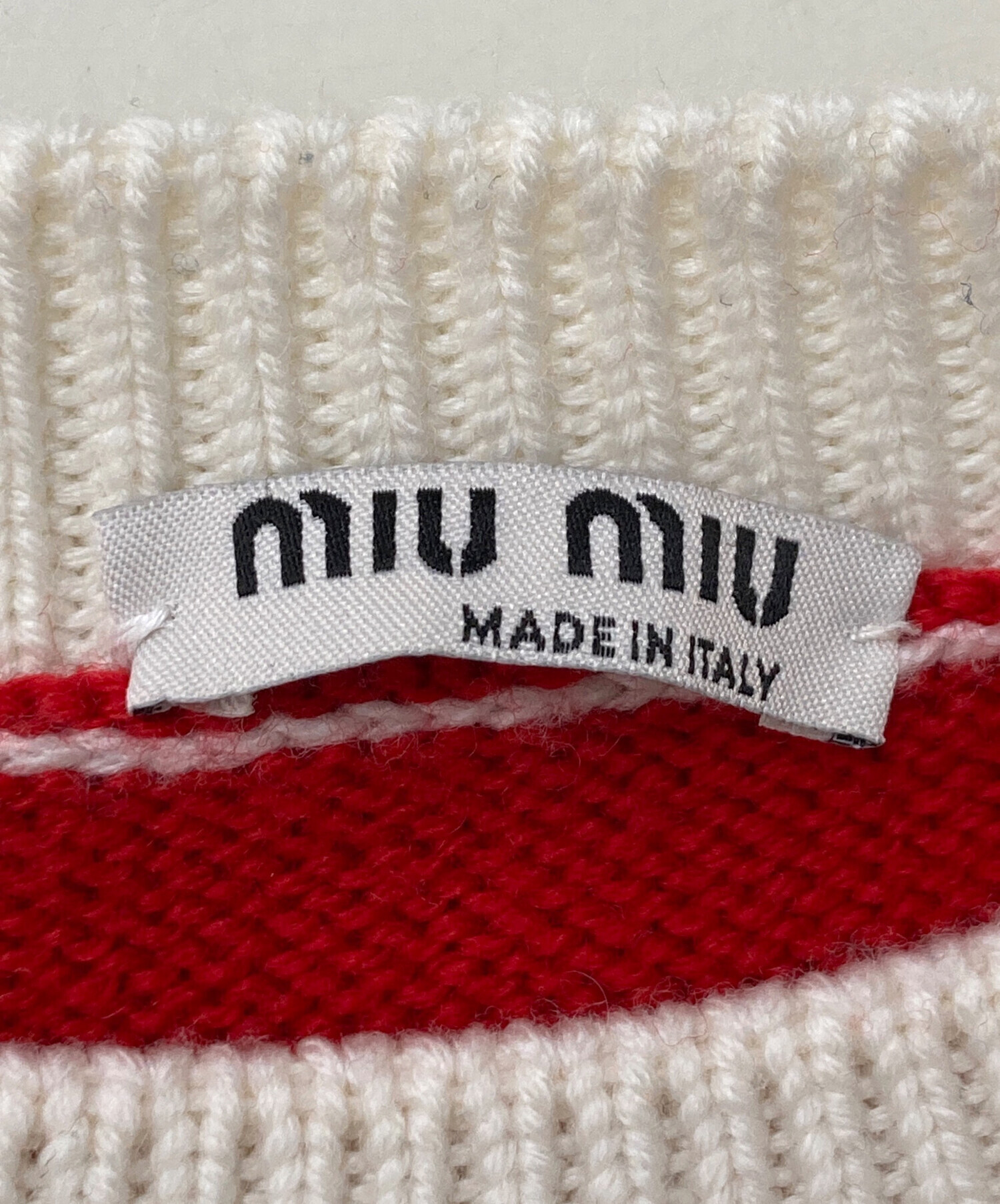 中古・古着通販】MIU MIU (ミュウミュウ) STRIPED SWEATER KNIT レッド