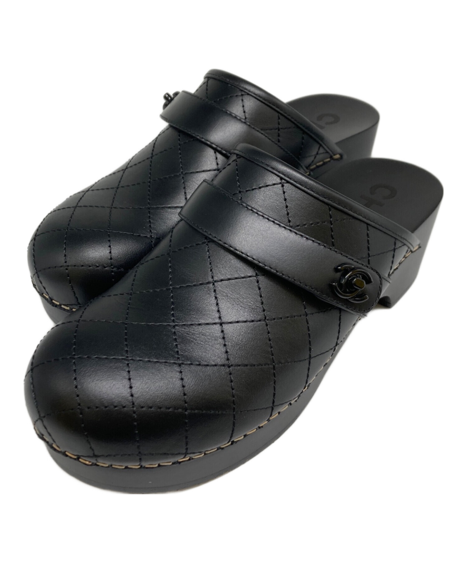 中古・古着通販】CHANEL (シャネル) 25SS サボレザーミュール ブラック