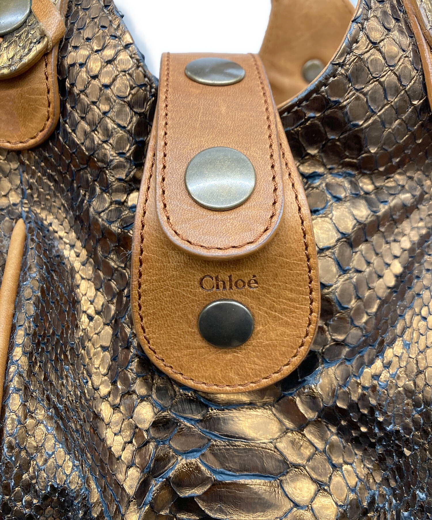 美品 Chloe クロエ シルベラード パイソン ハンドバッグ 中古・古着通販】Chloe (クロエ) シルベラード メタリックパイソン