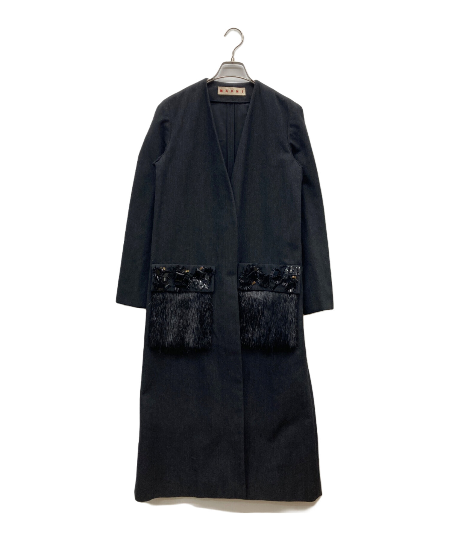 中古・古着通販】MARNI (マルニ) ファービジュー装飾ノーカラーコート