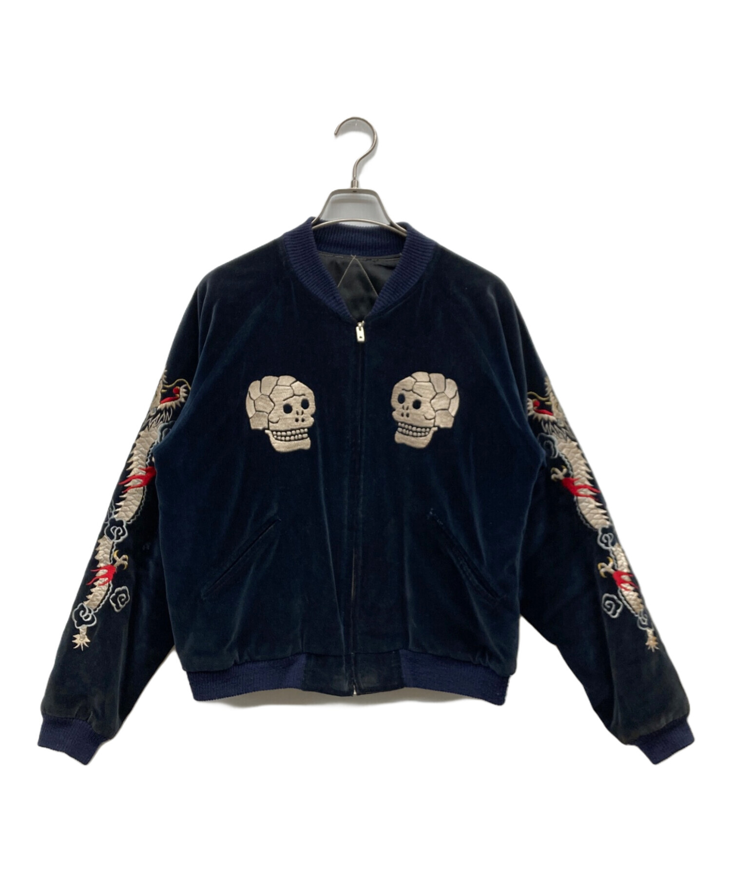 テーラー東洋 リバーシブル 別珍 souvenirjacketスカル蛇ネイビー 中古・古着通販】テーラー東洋 (テーラートウヨウ) 別珍×サテン ドクロ