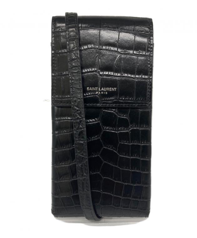 SAINT LAURENT ブラックポーチ 中古・古着通販】Saint Laurent Paris (サンローランパリ) クロコ型
