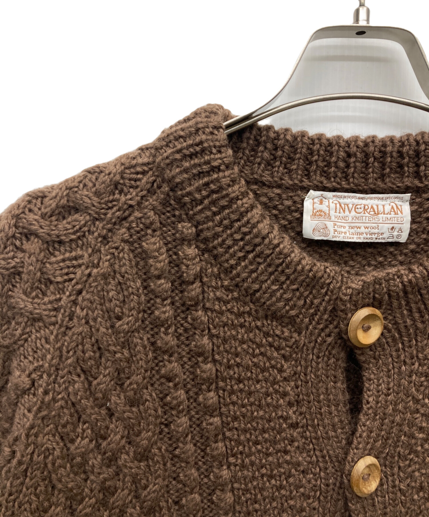 INVERALLAN ウール カーディガン ブラウングレー系　茶タグ 中古・古着通販】INVERALLAN (インバーアラン) 4A CREW NECK CARDIGAN