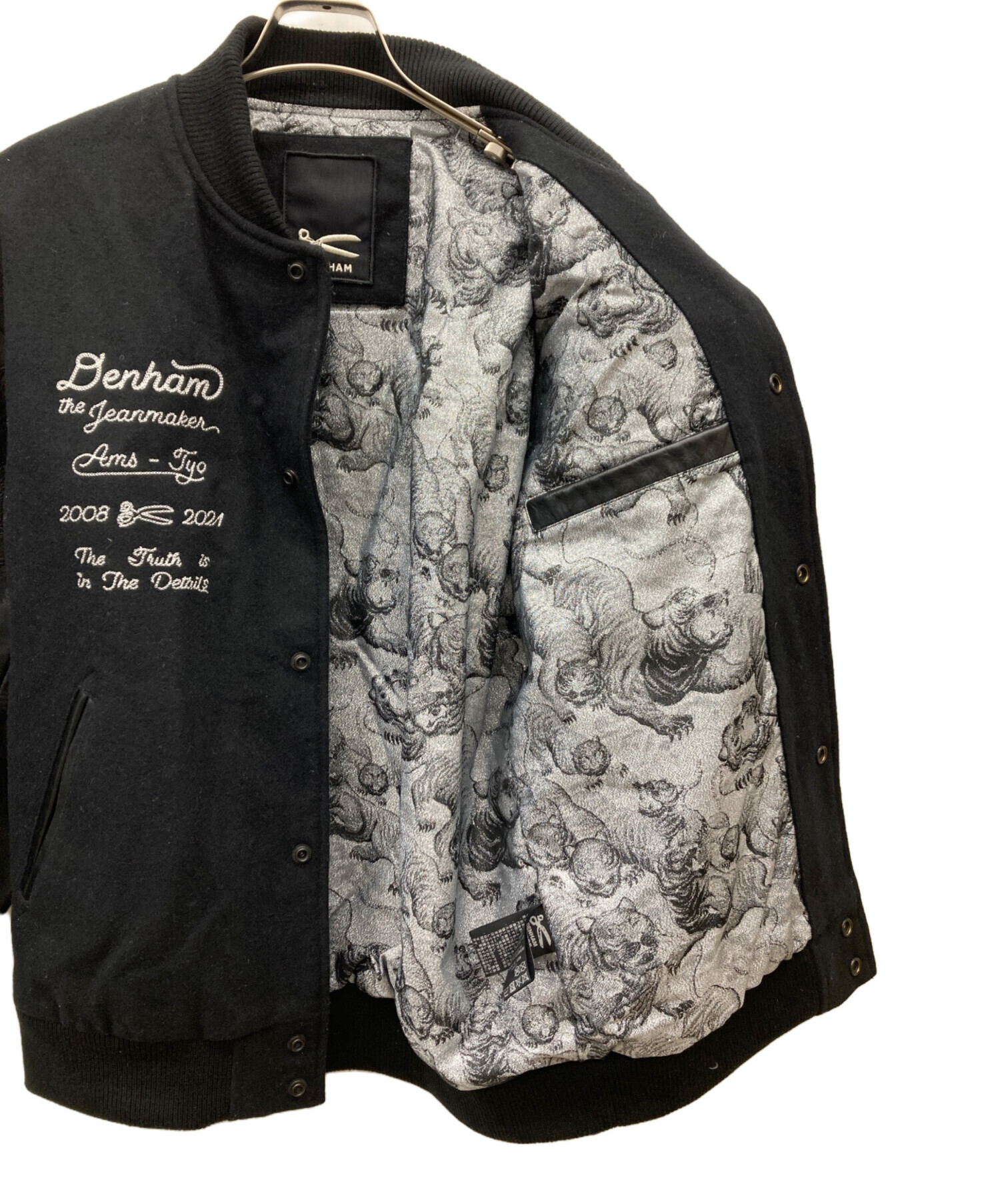 デンハム DENHAM スタジャン 中古・古着通販】Denham (デンハム) 裏地ラメタイガー柄 レザー切替